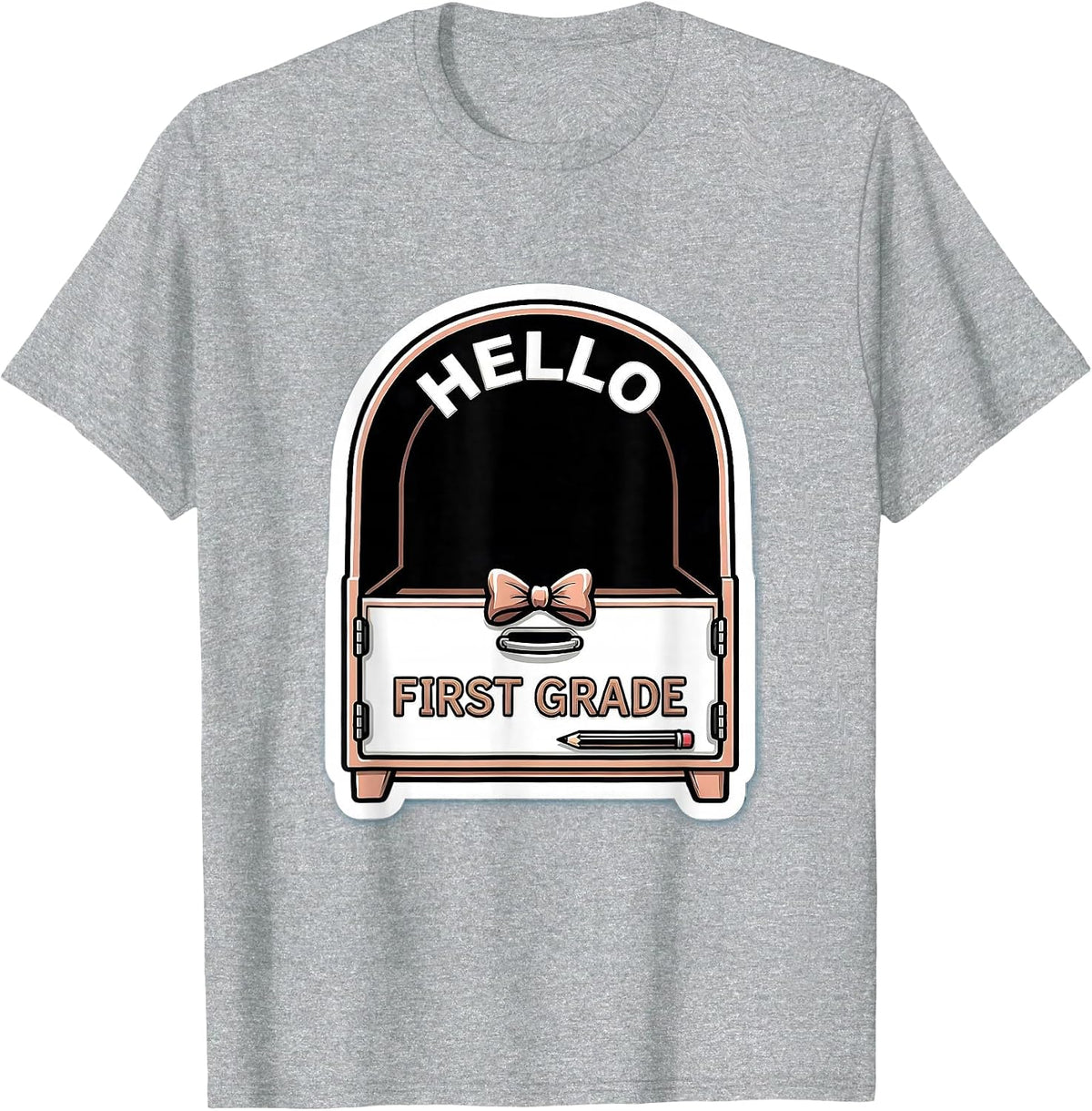 Men's Hello First Grade Cute Coquette Bow Pencil Back to School T-Shirt - Heather Grey