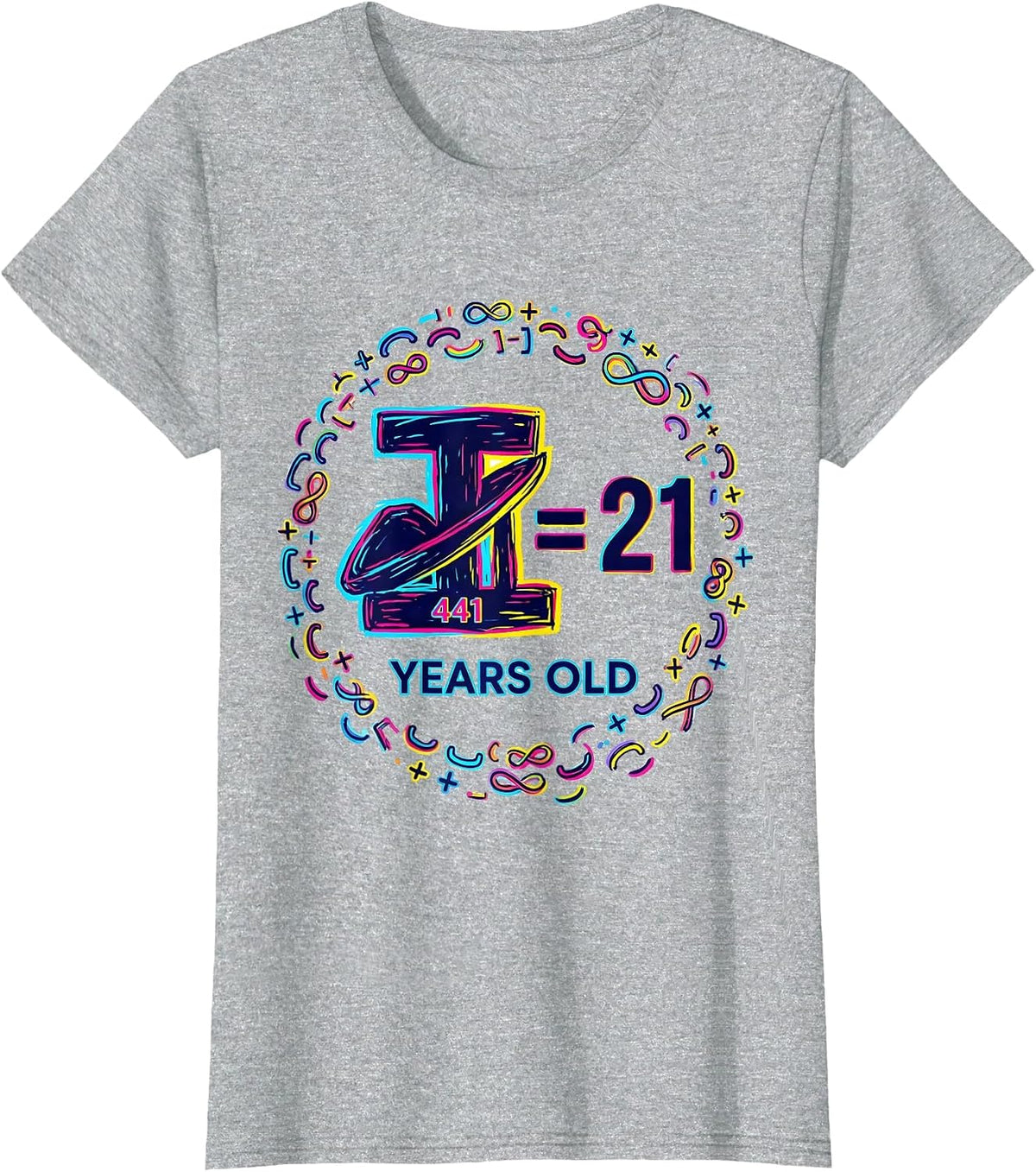 Women's √441 = 21 Years Old Colorful Math Birthday Gift T-Shirt - Heather Grey