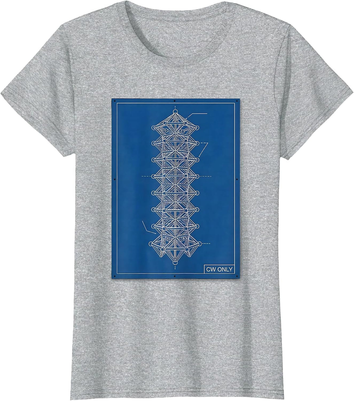 CW Only Technical Blueprint Ham Radio Operator Nerdy Humor T-Shirt - Heather Grey