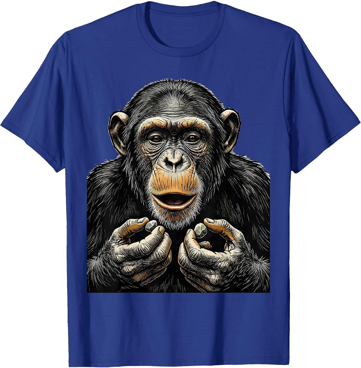 Men's Thinking Chimp Linocut Funny Monkey Meme T-Shirt - Royal Blue