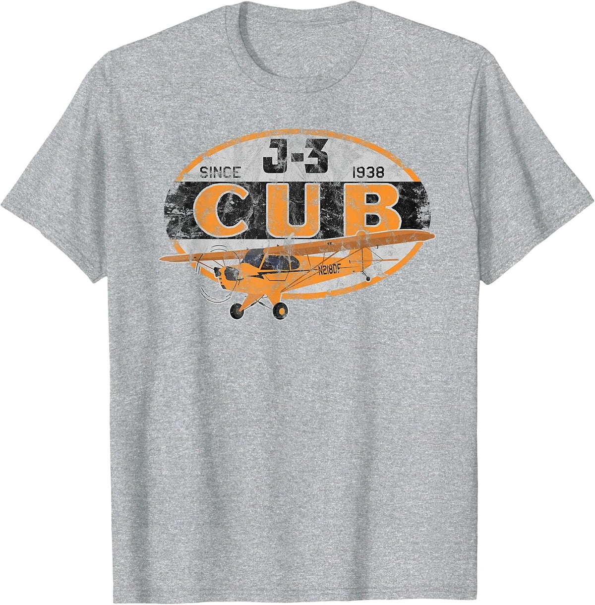 J-3 Cub Since 1938" Classic Airplane Vintage Pilot T-Shirt T-Shirt - Heather Grey