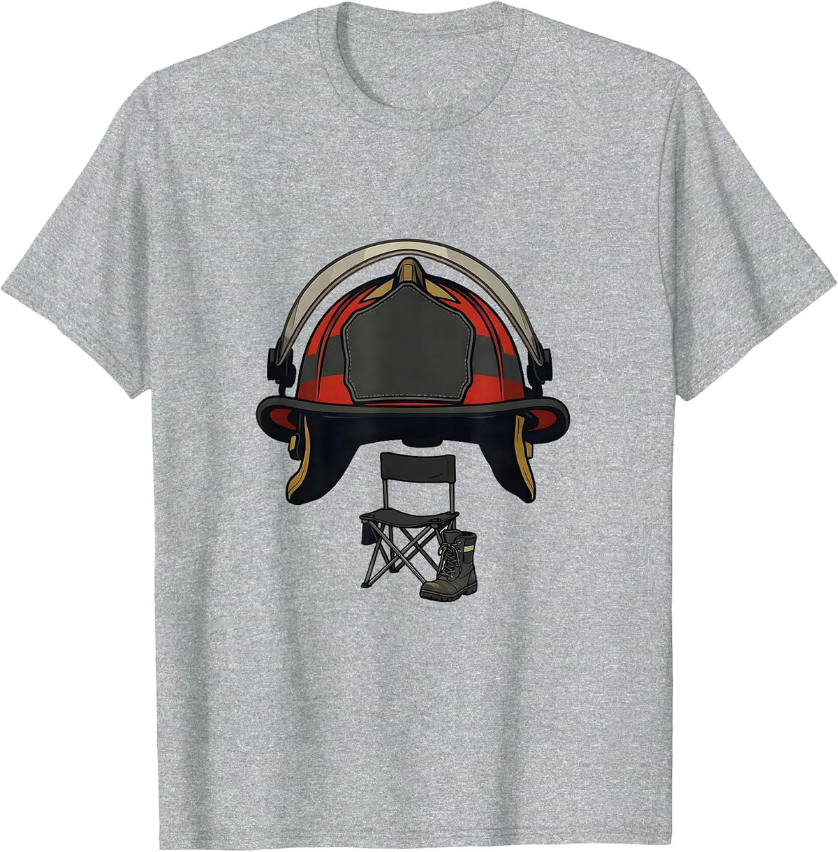 Men's Oversized Firefighter Helmet Minimalist Fireman Humor T-Shirt - Heather Grey