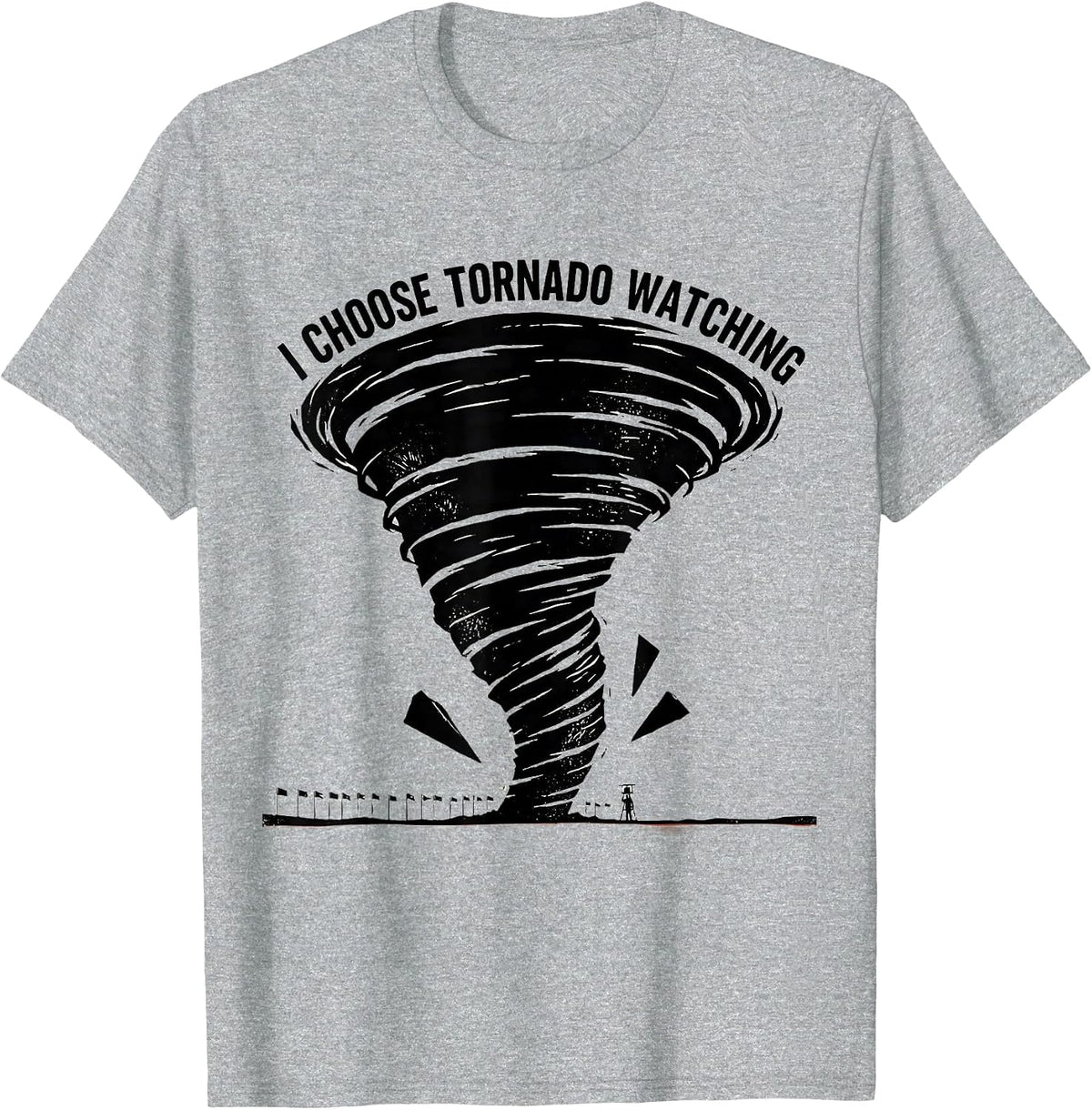Men's I Choose Tornado Watching Linocut Storm Chaser Meteorology T-Shirt - Heather Grey