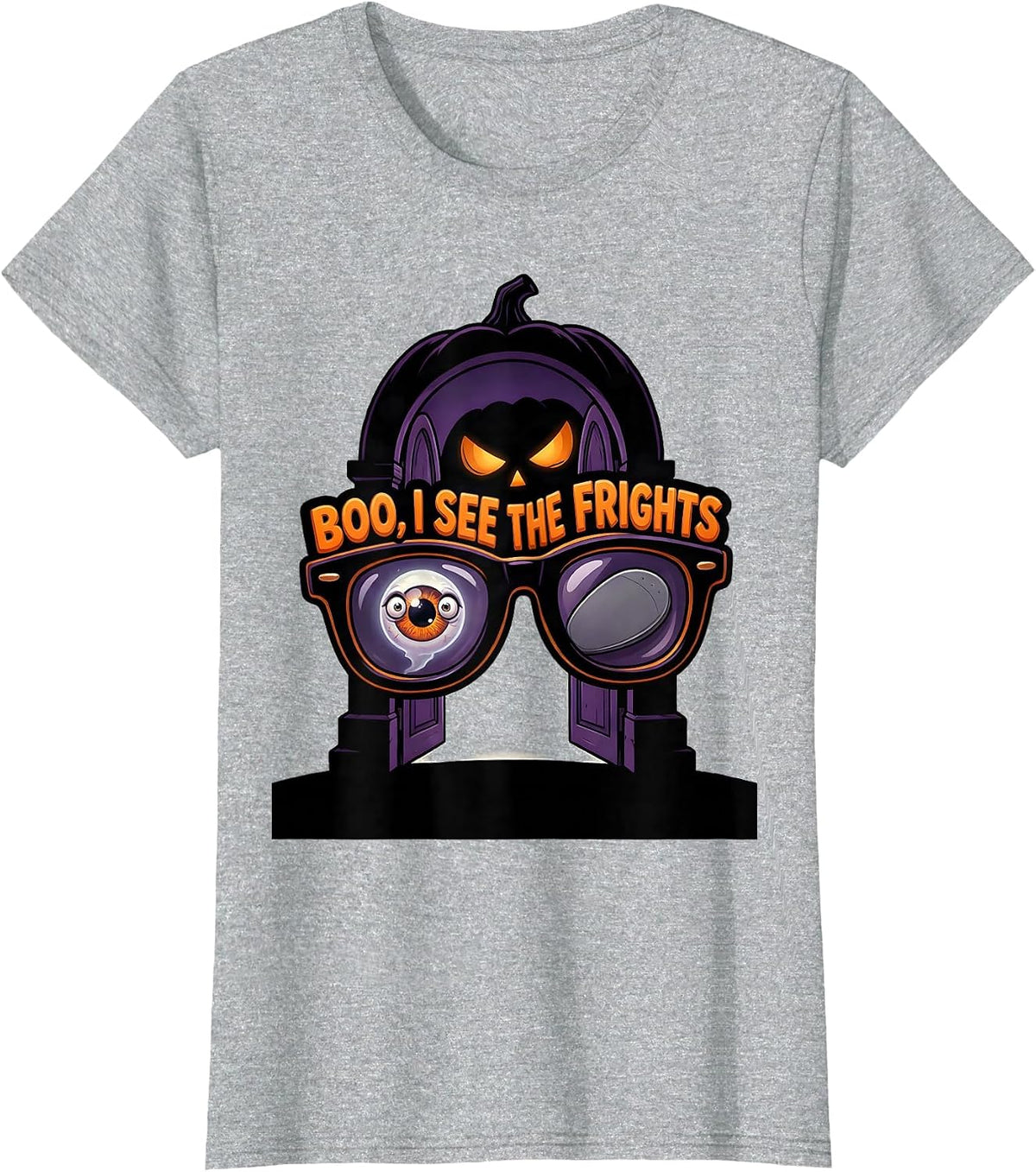 Women's Boo I See The Frights Cartoon Halloween Optometrist Eye T-Shirt - Heather Grey