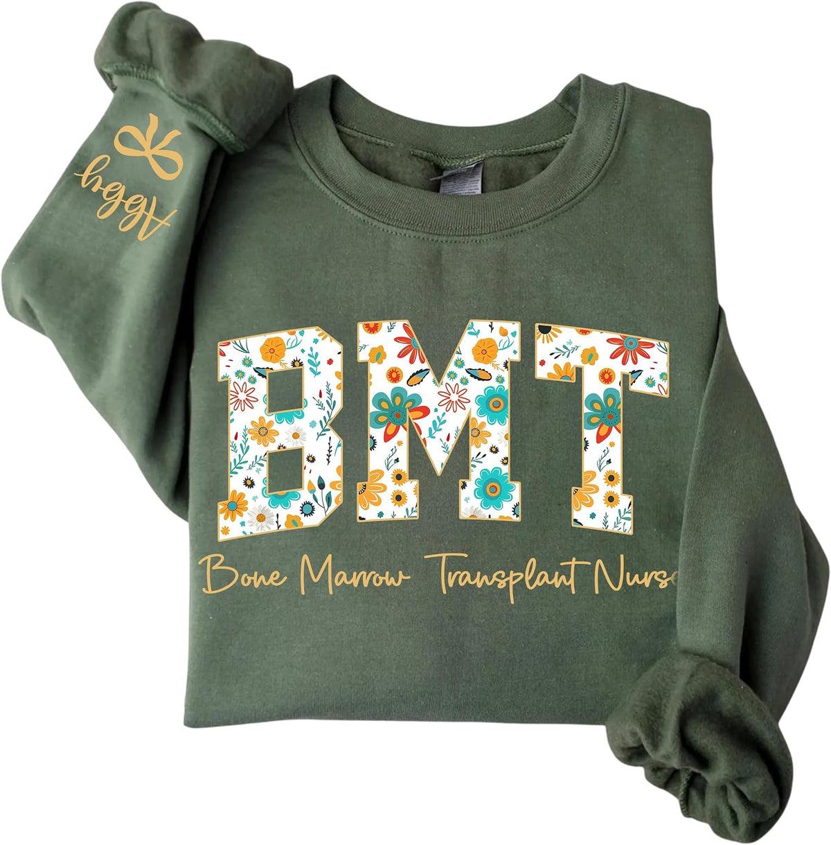 Personalized Nurse Sweatshirt, Custom Floral Letter Crewneck, Nurse Appreciation Gift for RN, NP, Nursing Students - Bmt