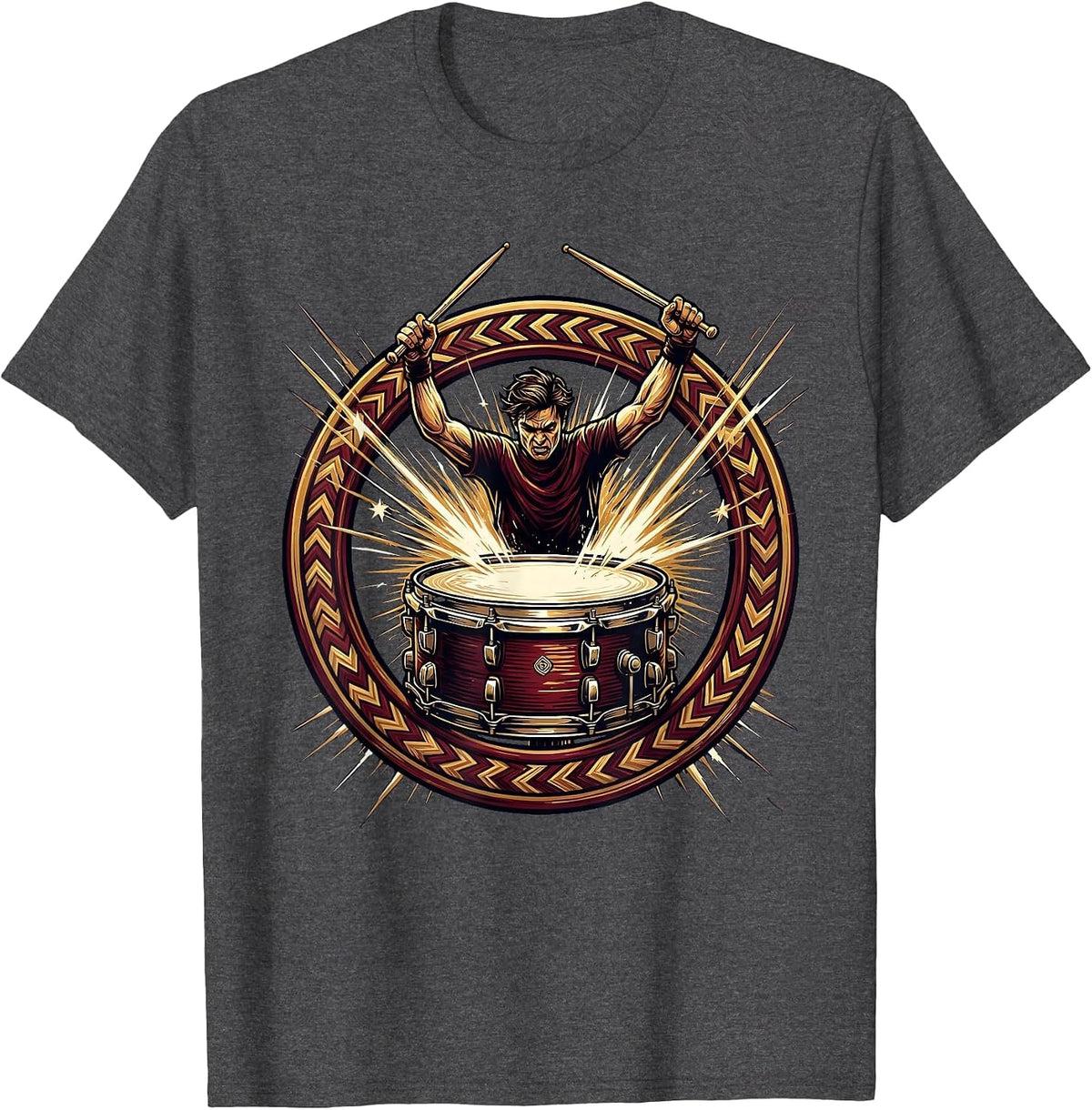 Drumline Drummer Energy Burst Cheer Graphic T-Shirt - Dark Heather Grey