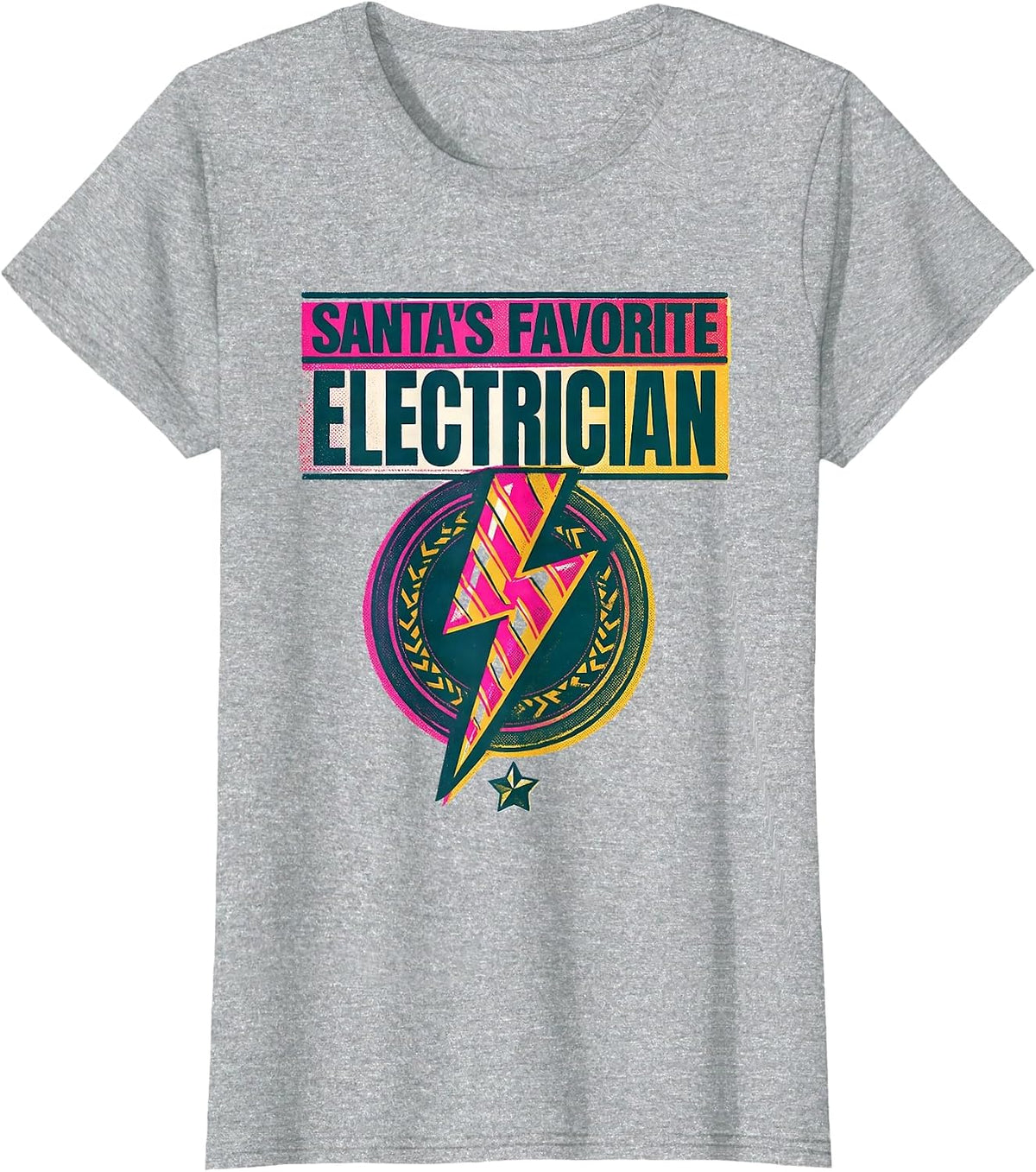 Santa's Favorite Electrician Funny Electrician Christmas T-Shirt - Heather Grey