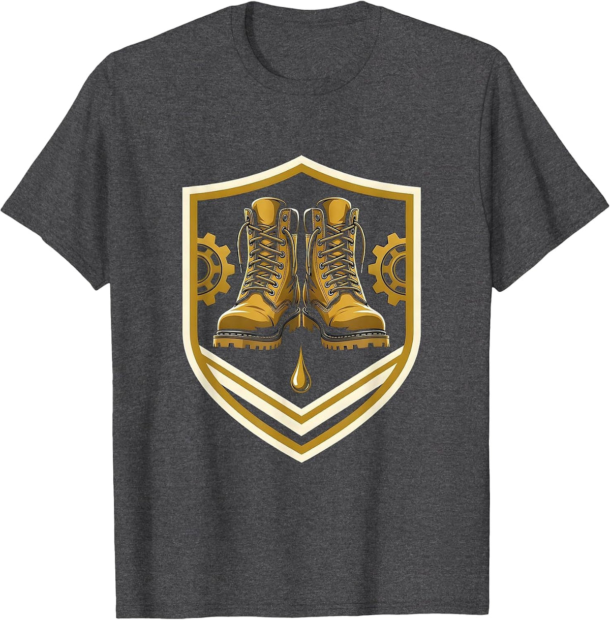 Men's Valley Forge Automotive Mechanic Boots Oil Drip T-Shirt - Dark Heather Grey