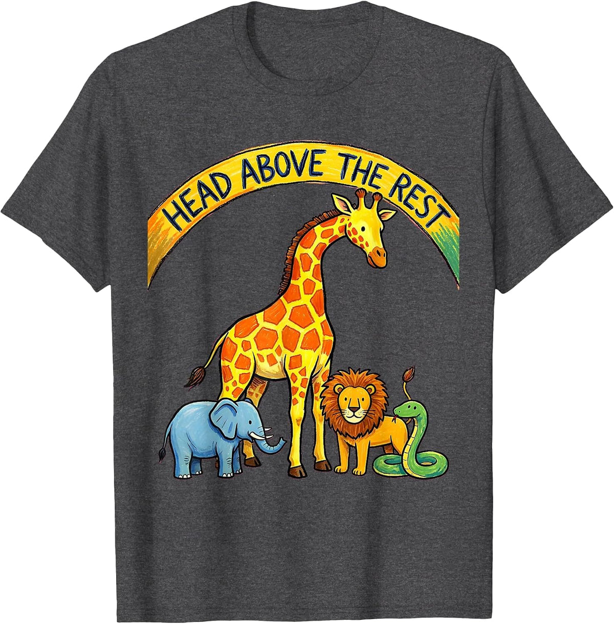 Men's Head Above the Rest Giraffe Design T-Shirt - Dark Heather Grey