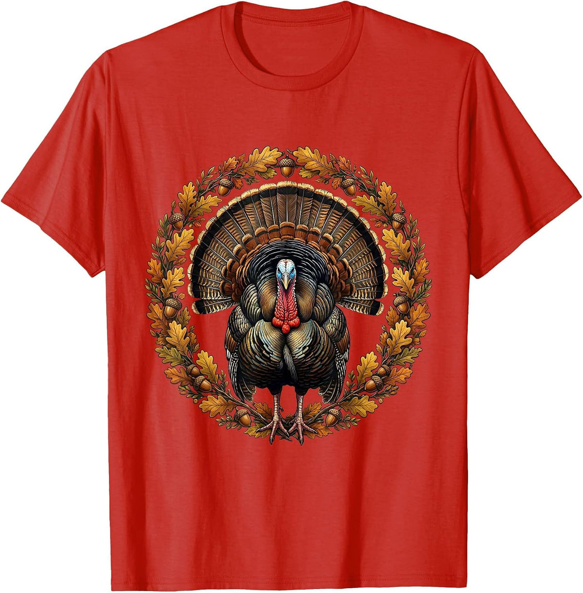 Men's Camo Turkey Strutting Autumn Underbrush Illustration T-Shirt - Red