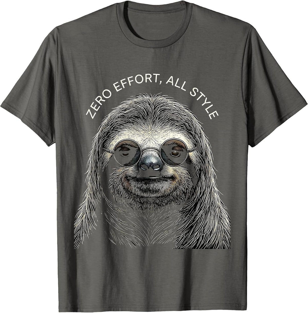 Men's Zero Effort, All Style Line Art Sloth Sunglasses Novelty T-Shirt - Asphalt Grey