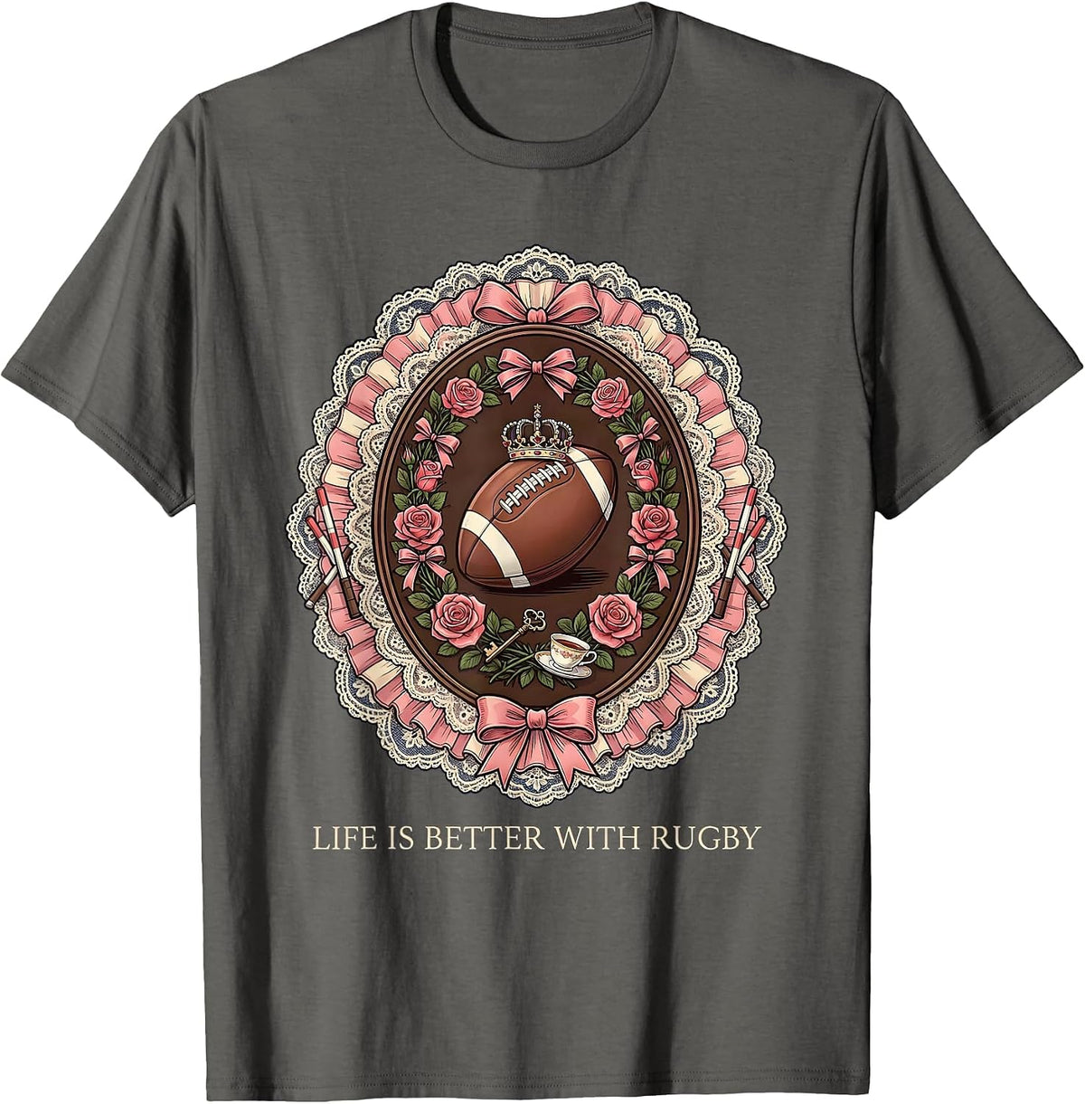 Life Is Better With Rugby Graphic Design T-Shirt - Asphalt Grey