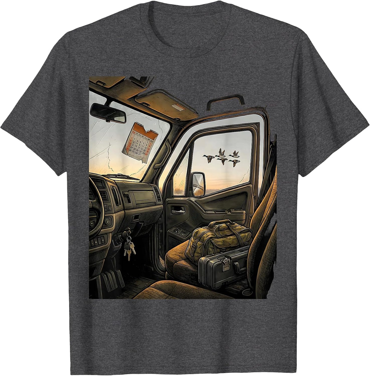 Duck Hunting Truck Cab Waterfowl Hunter Humor T-Shirt - Dark Heather Grey