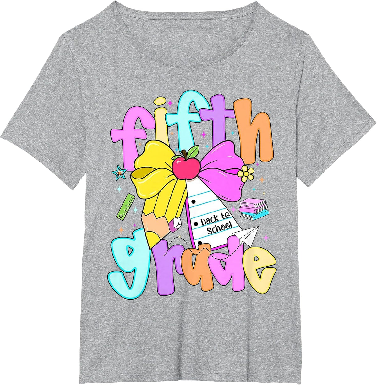 First Day of 5th Grade Shirt Girls Fifth Grade Back to School Tee T-Shirt - Heather Grey