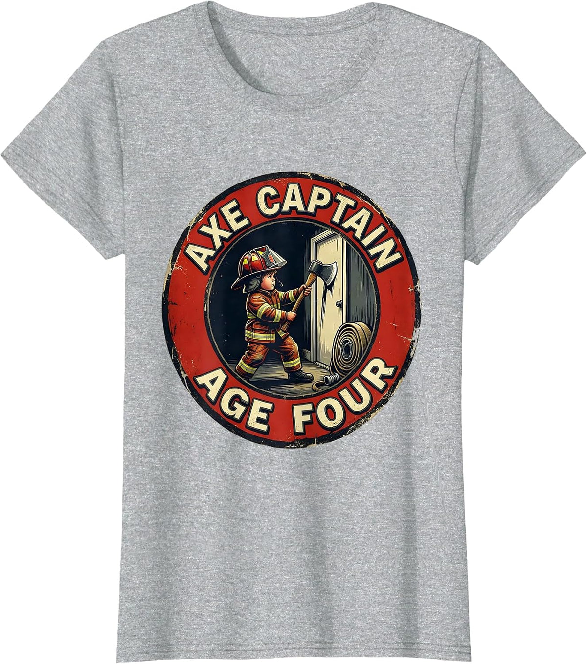 Women's Axe Captain Age Four Vintage Firefighter Toddler Birthday T-Shirt - Heather Grey