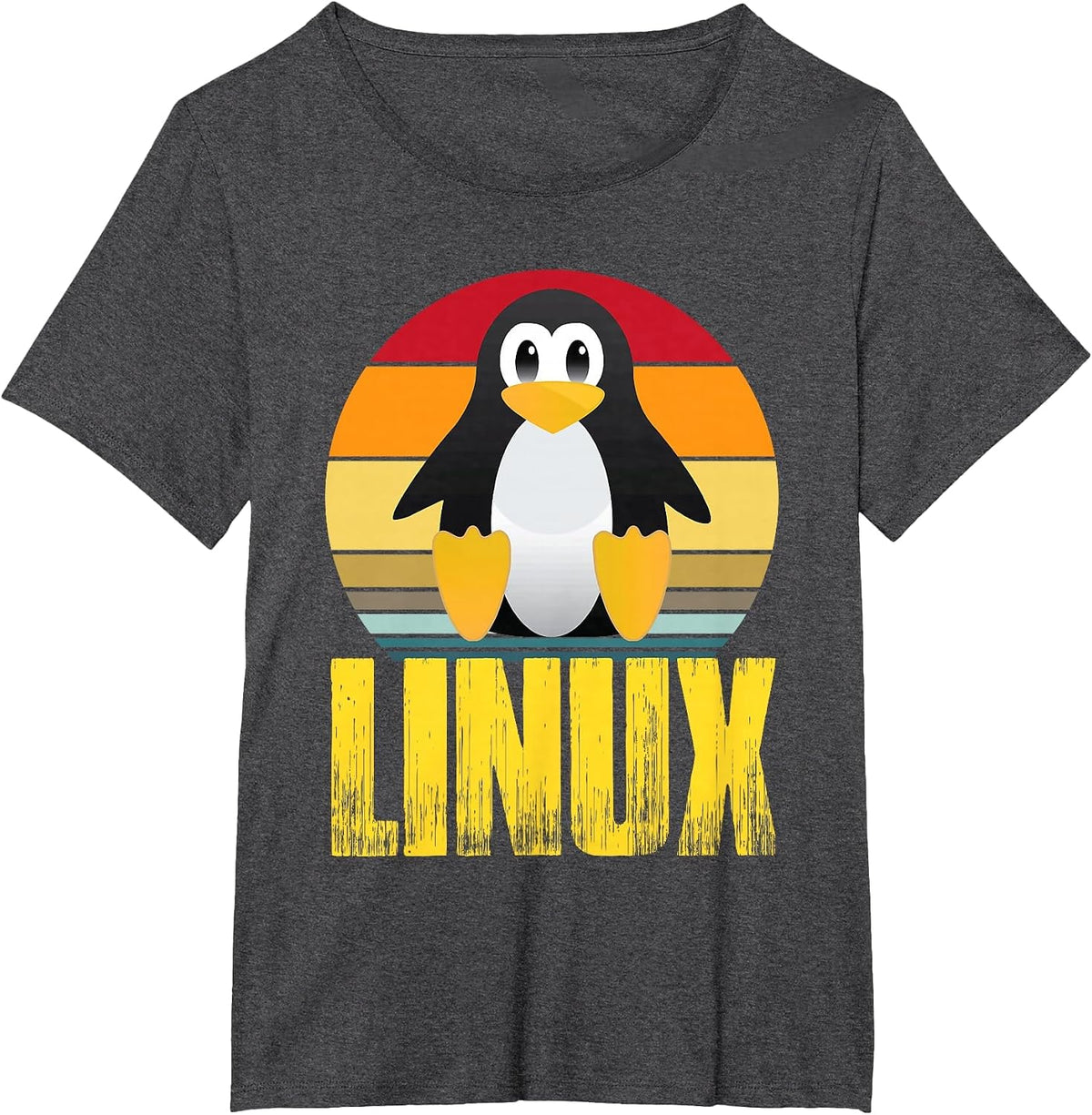 Linux Retro Vintage Penguin Nerd Sky and Geek Coding T-Shirt - Dark Heather Grey