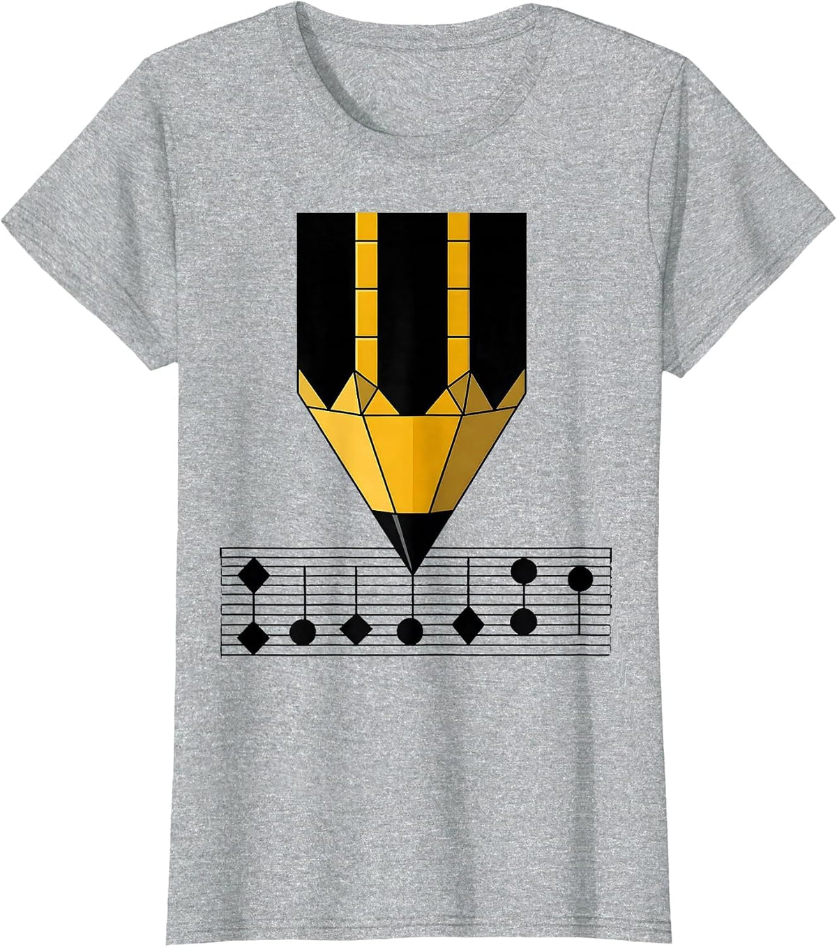 Women's Music Teacher Pencil Writing Notes on Staff Paper T-Shirt - Heather Grey