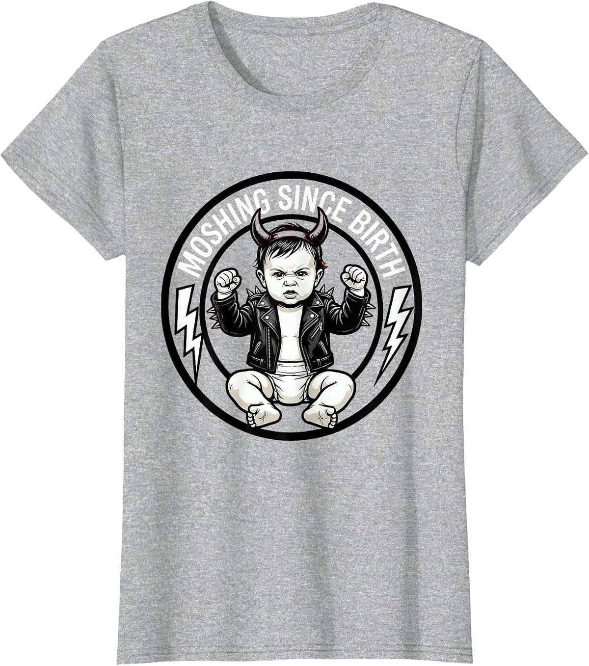 Moshing Since Birth Rock Band Graphic Design T-Shirt - Heather Grey