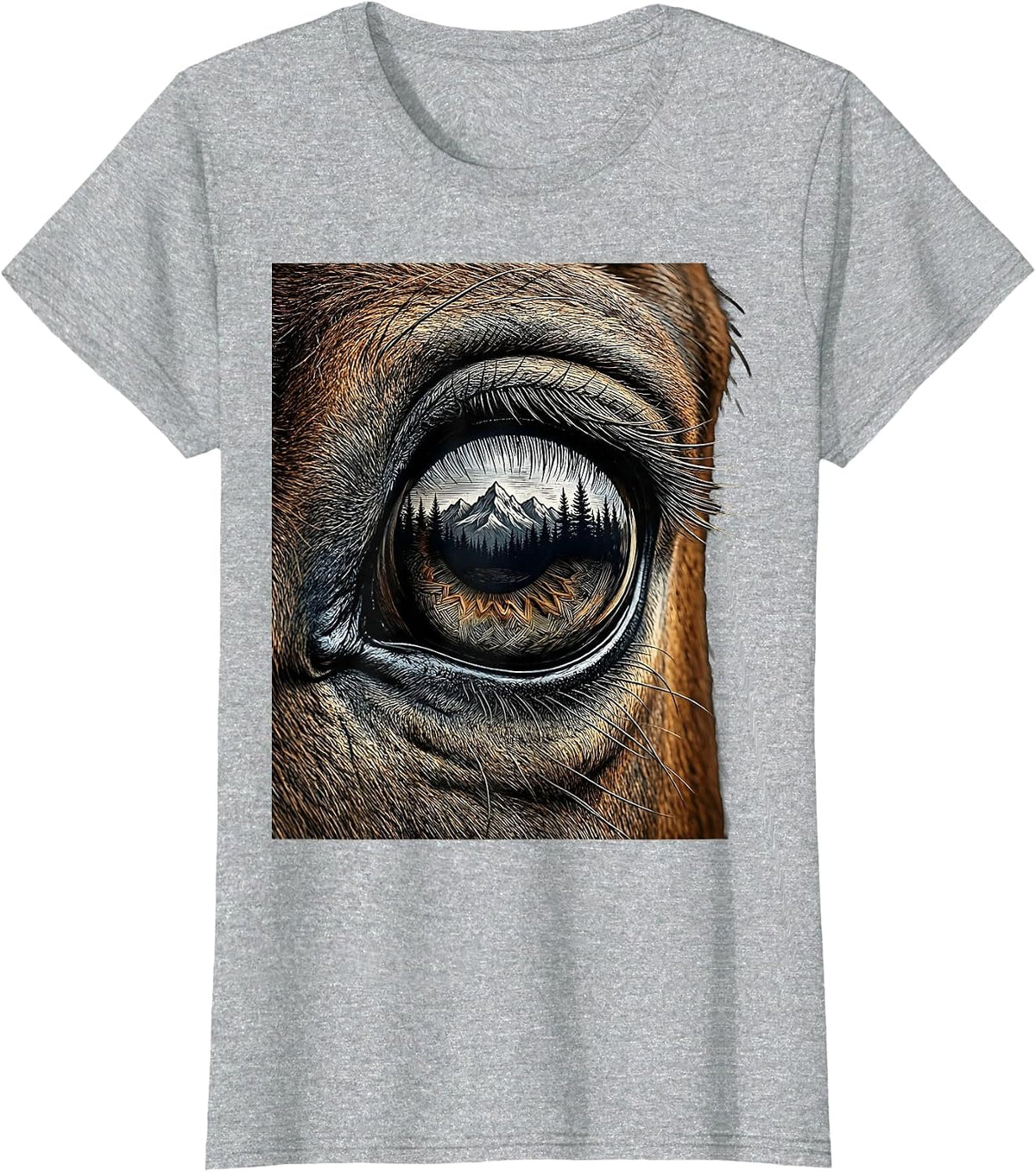 Horse Eye Mountain Reflection Equestrian Design T-Shirt - Heather Grey