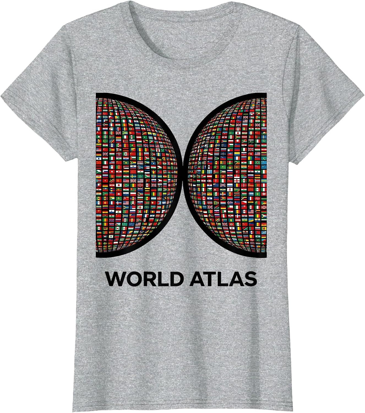 World Atlas Geometric Global Flags Design T-Shirt - Heather Grey