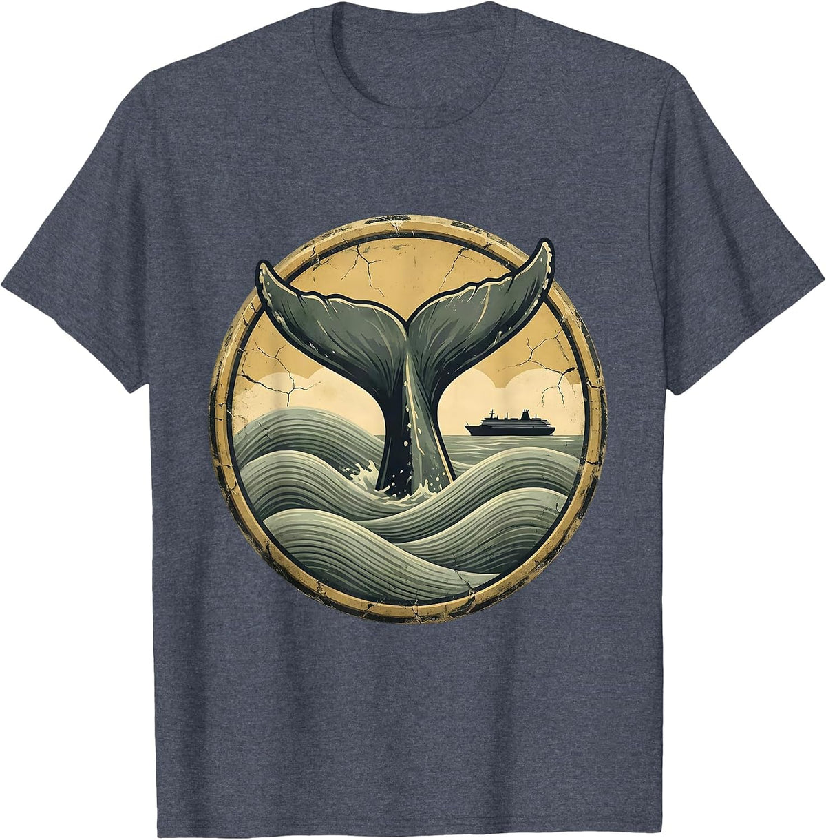 Whale Tail Breaching Ocean Liner Cruise Design T-Shirt - Heather Blue
