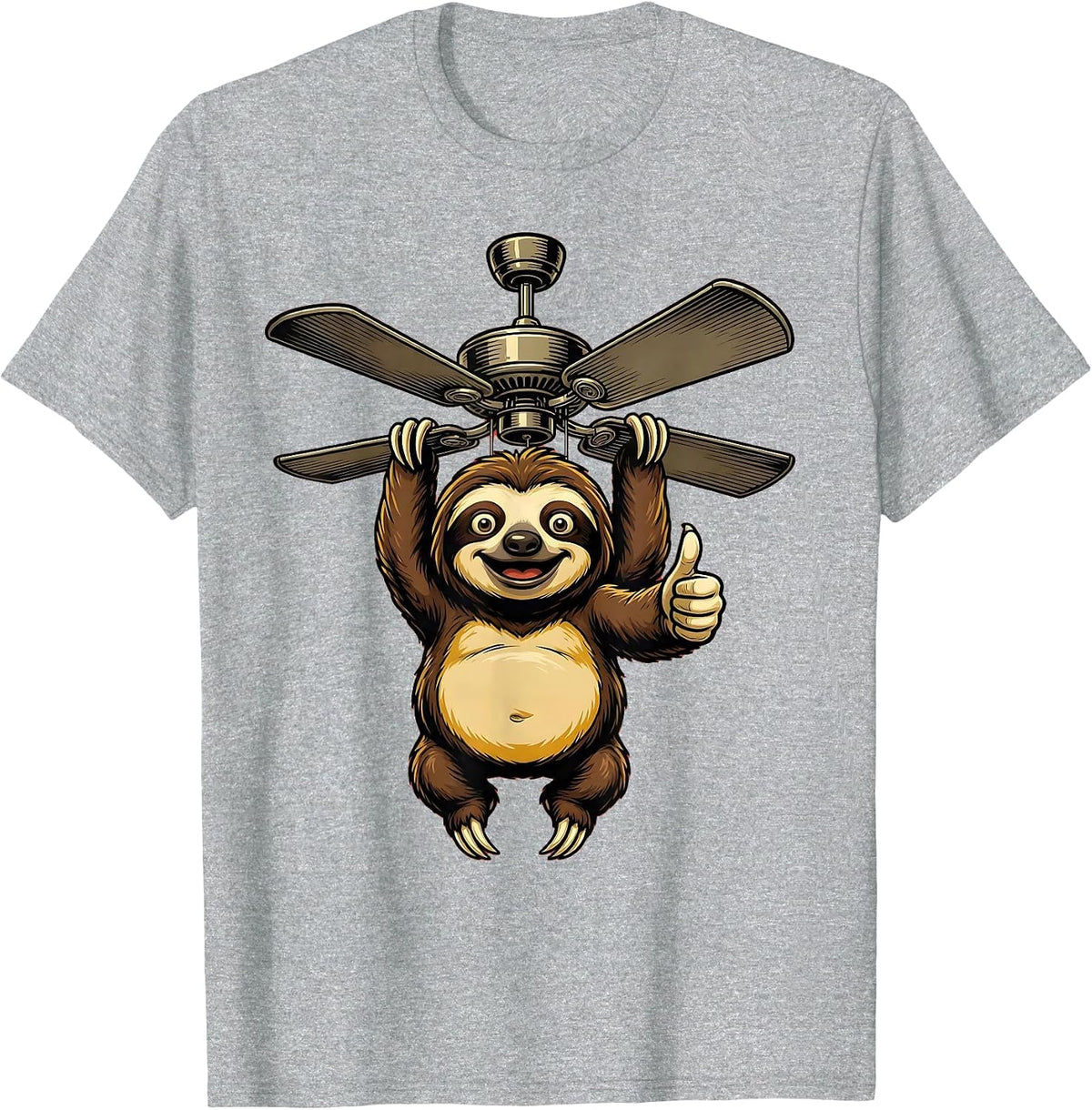 Men's Funny Sloth Hanging From Ceiling Fan Graphic T-Shirt - Heather Grey