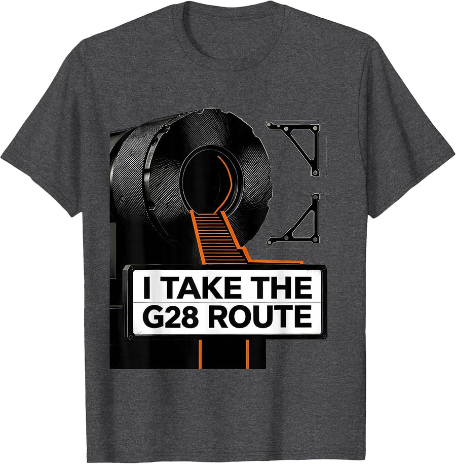 Men's I Take The G28 Route Funny CNC Machinist Trade Jargon Humor T-Shirt - Dark Heather Grey