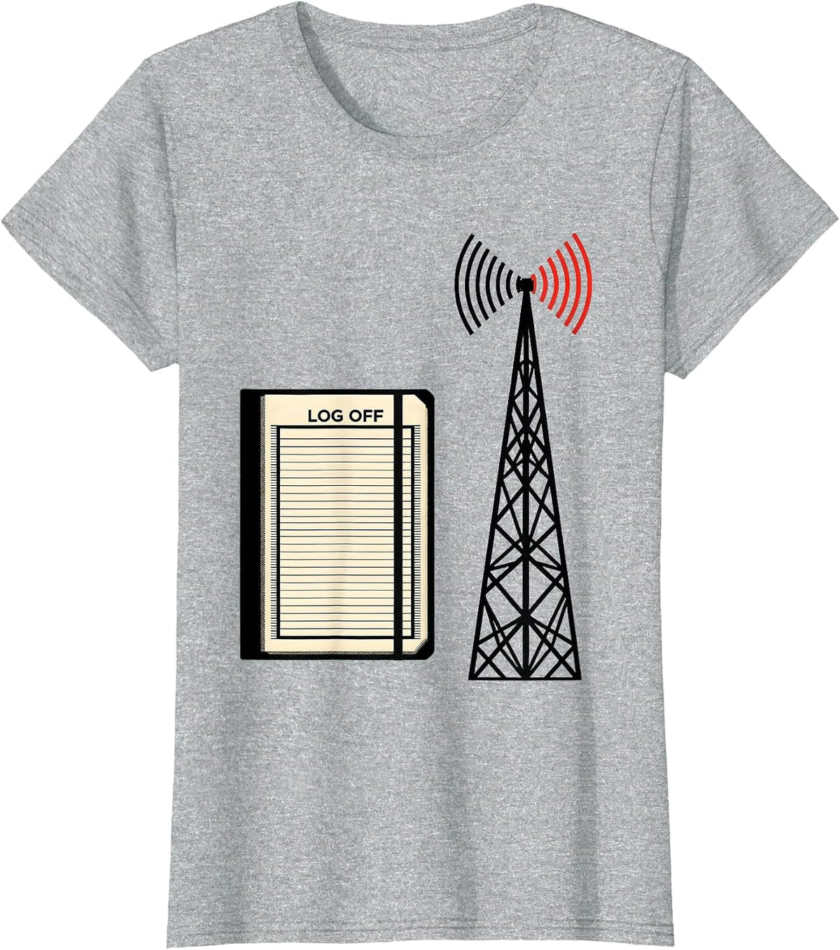 Women's Log Off Geometric Ham Radio Operator Hobbyist Humor T-Shirt - Heather Grey