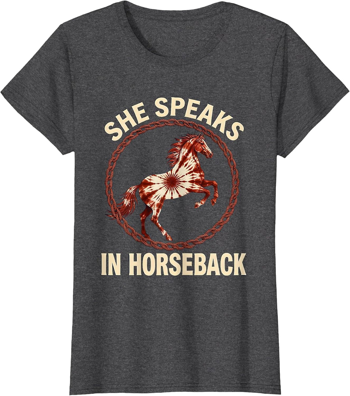 Women's She Speaks In Horseback Western Rider Design T-Shirt - Dark Heather Grey