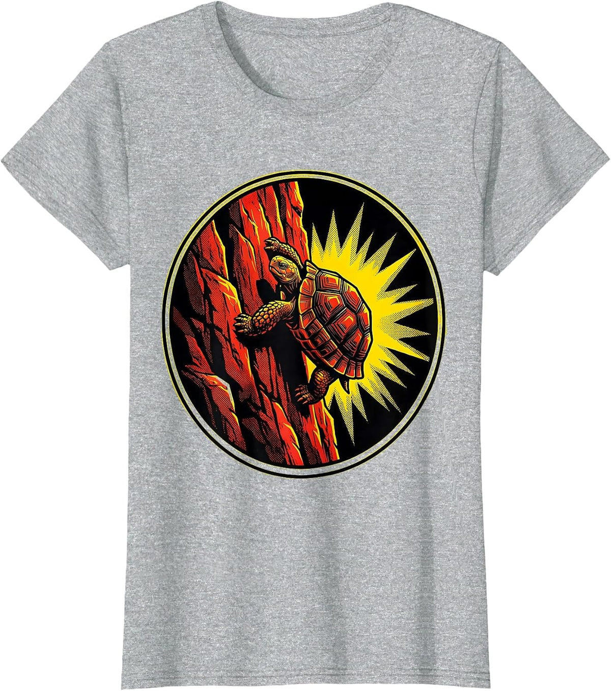 Tortoise Climbing Cliff Face Perseverance Art T-Shirt - Heather Grey