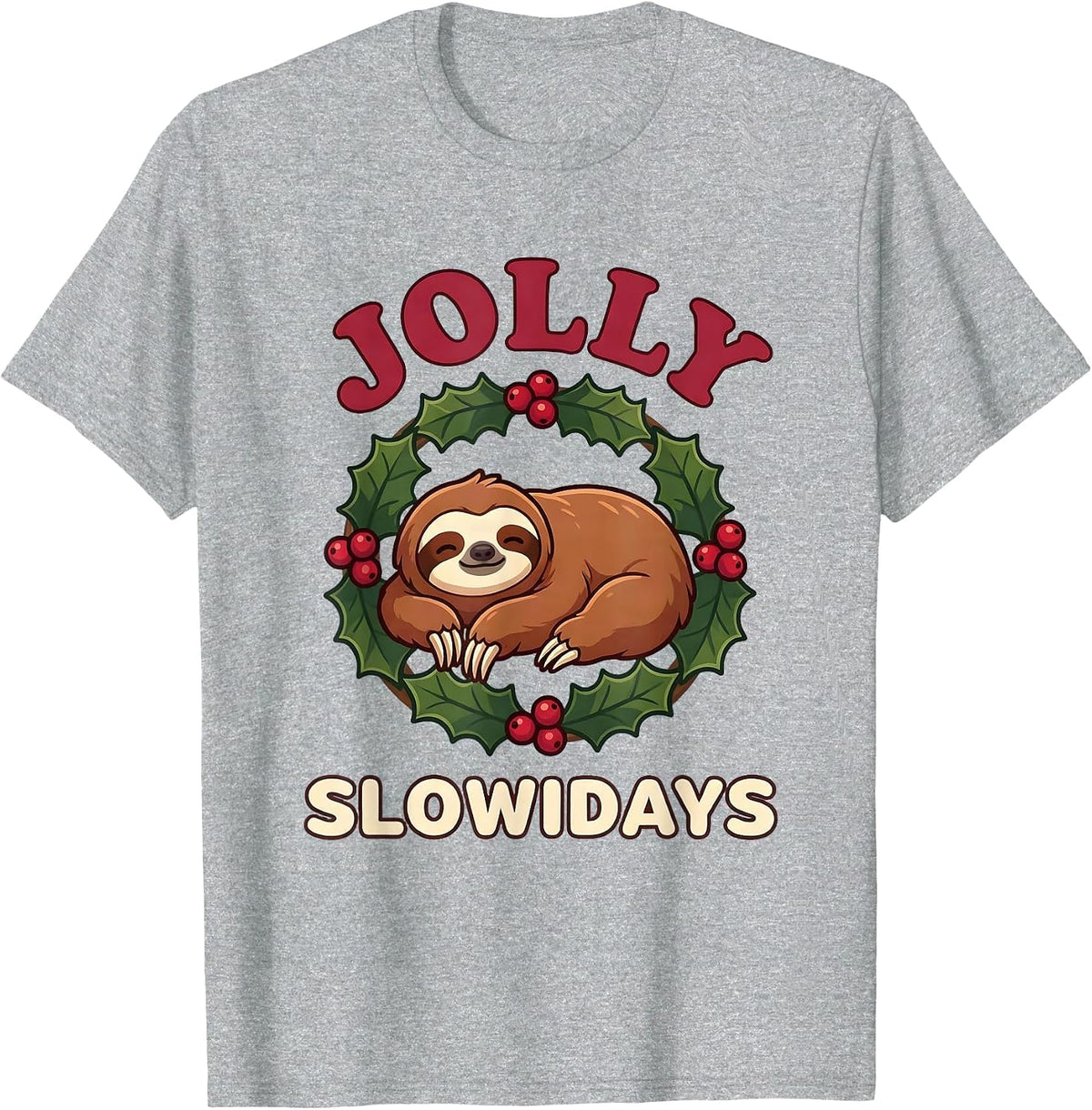 Men's Jolly Slowidays Cute Kawaii Sloth Lover Funny Christmas T-Shirt - Heather Grey