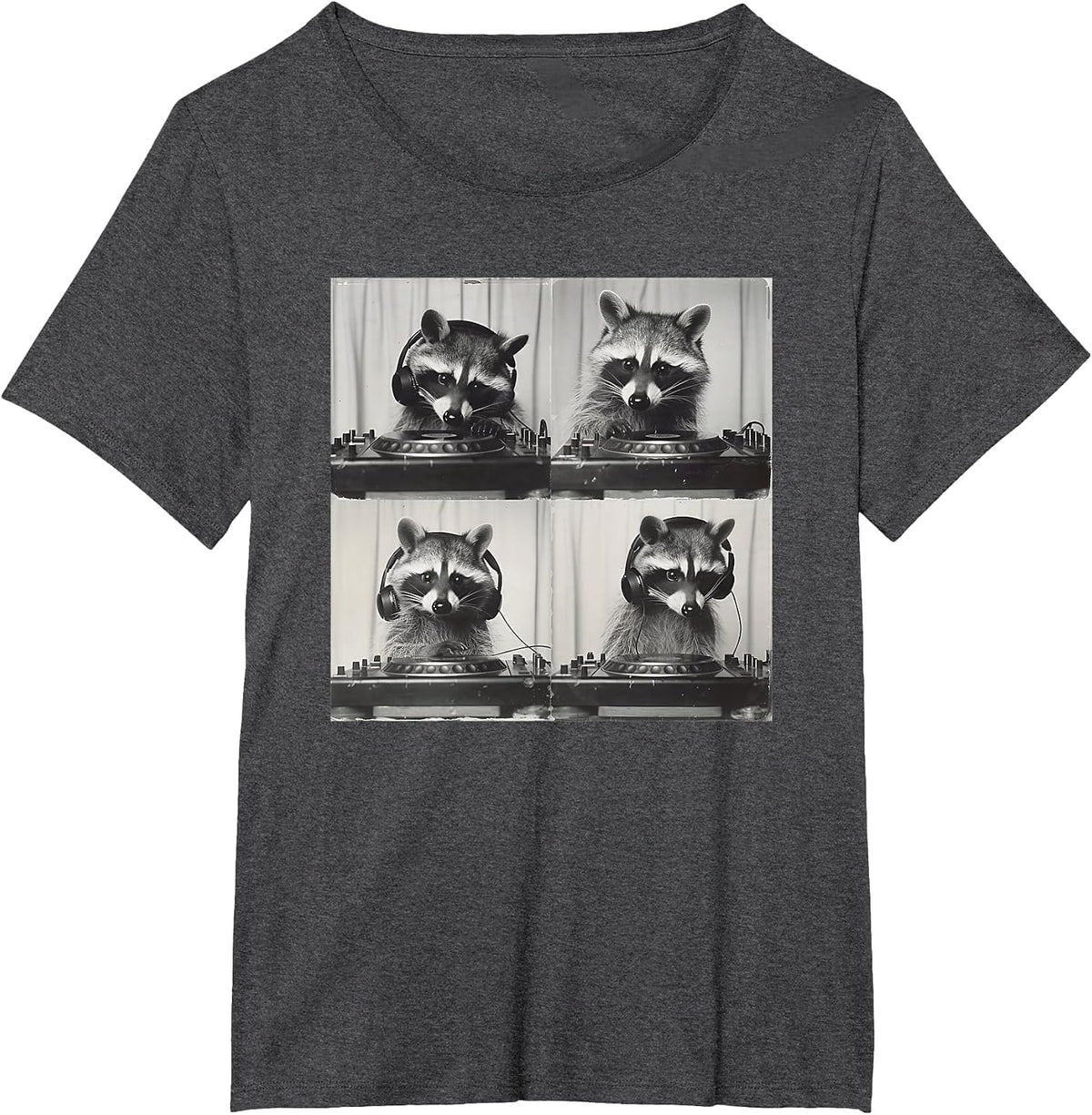 Party Raccoon DJ T-Shirt - Dark Heather Grey