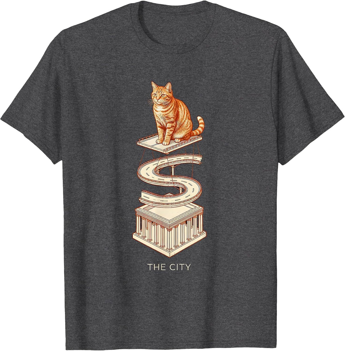 The City Exploded Technical Cat Golden Gate Bridge Souvenir T-Shirt - Dark Heather Grey