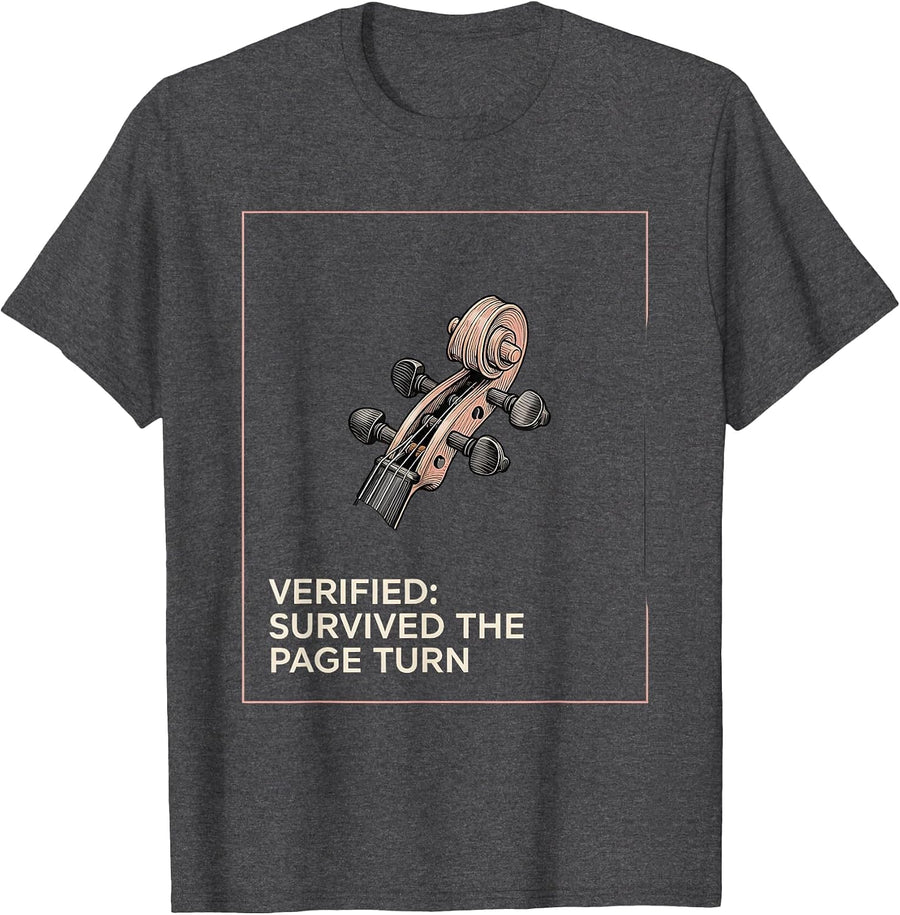 Men's Verified Survived The Page Turn Editorial Conceptual Band T-Shirt - Dark Heather Grey