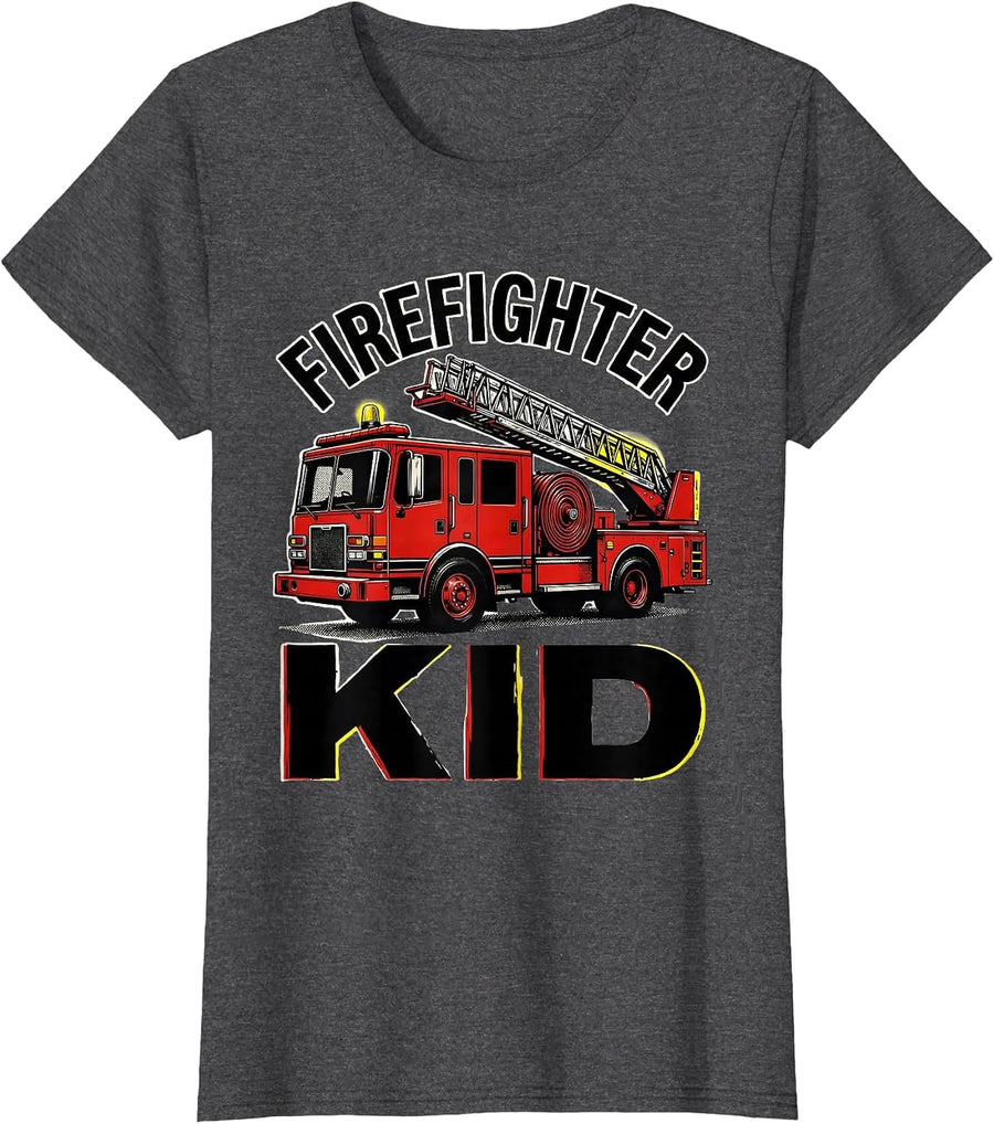 Women's Firefighter Kid Playful Fire Truck Birthday Future T-Shirt - Dark Heather Grey