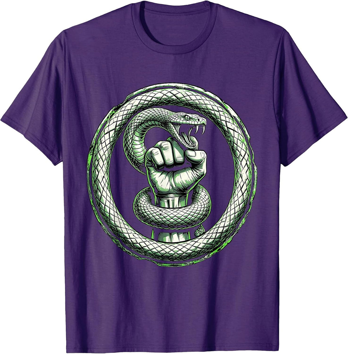 Punk Snake Devouring Raised Fist Graphic T-Shirt - Purple
