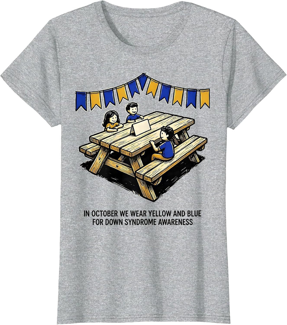 Women's In October We Wear Yellow Blue Down Syndrome Awareness T-Shirt - Heather Grey