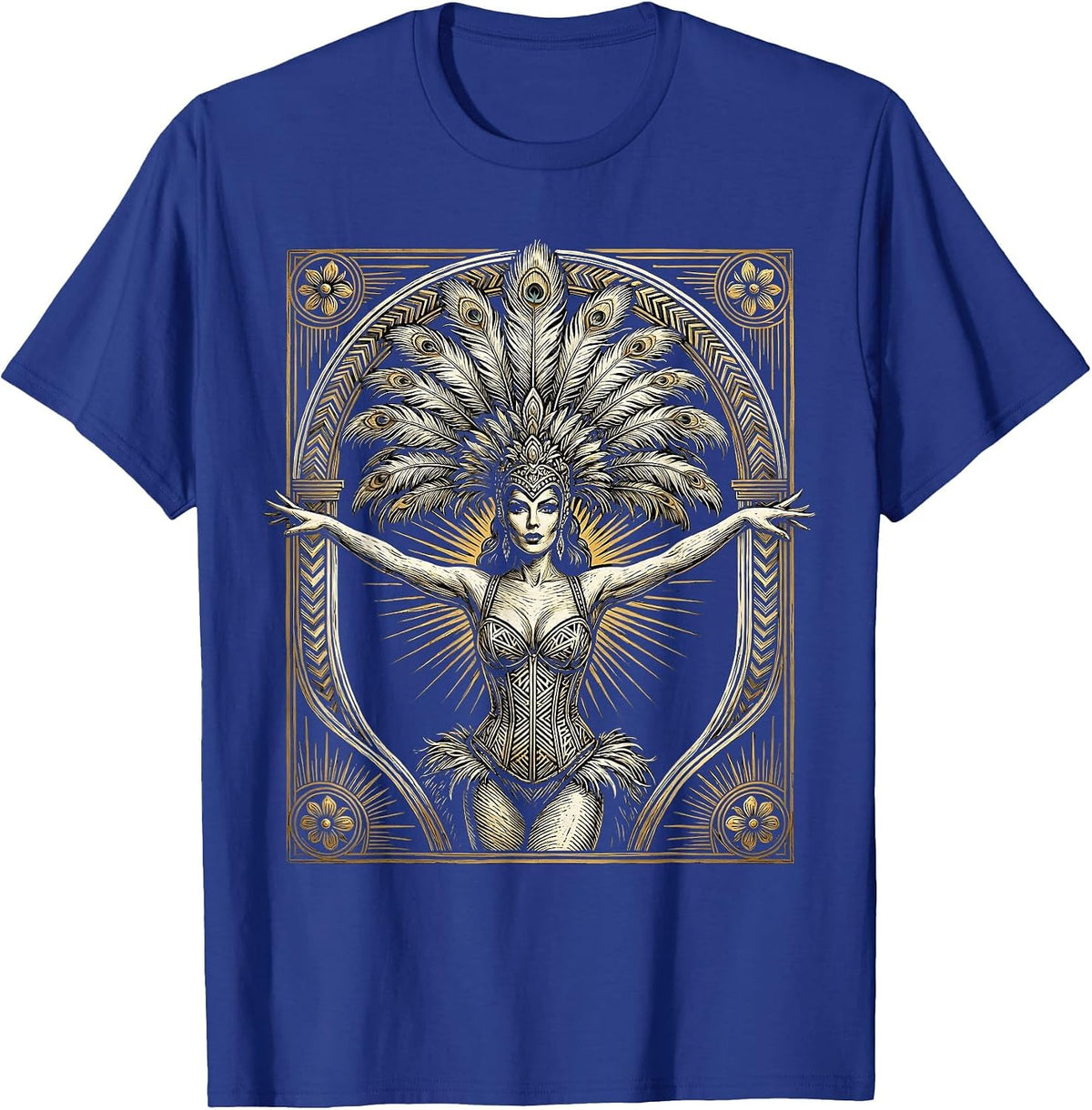 Men's Vintage Showgirl Art Deco Frame Graphic T-Shirt - Royal Blue
