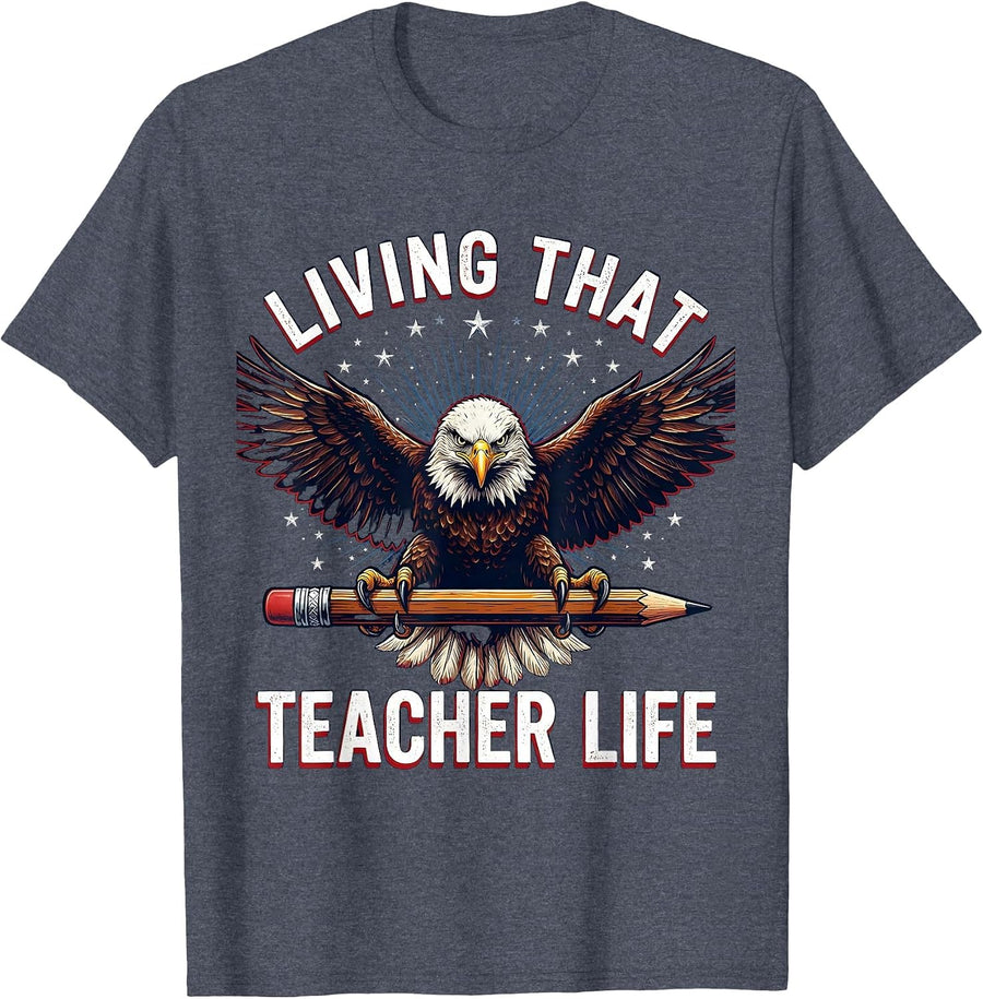 Living That Teacher Life 5th Grade Design T-Shirt - Heather Blue