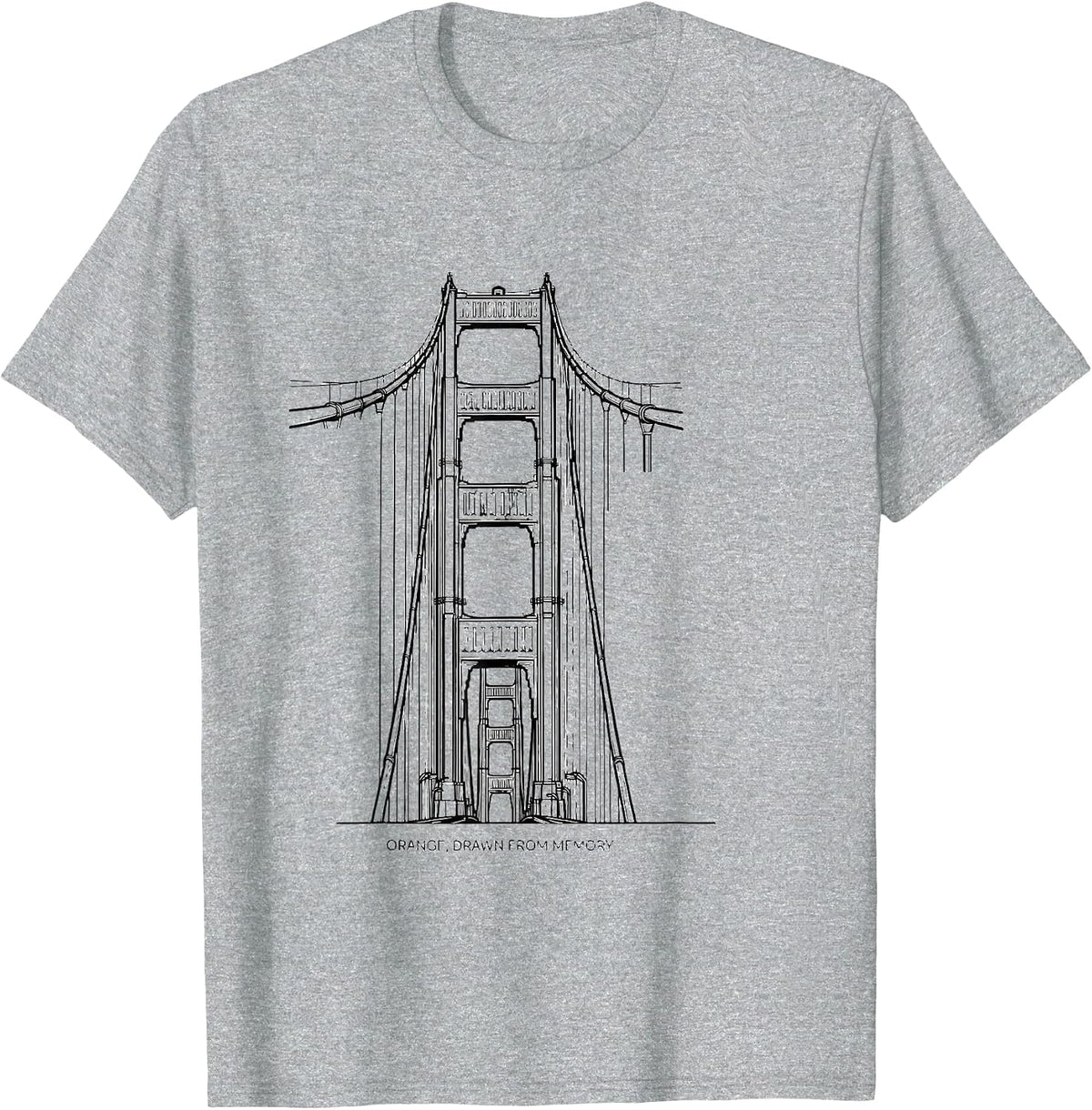 Men's Orange Drawn From Memory Line Art Golden Gate Bridge T-Shirt - Heather Grey