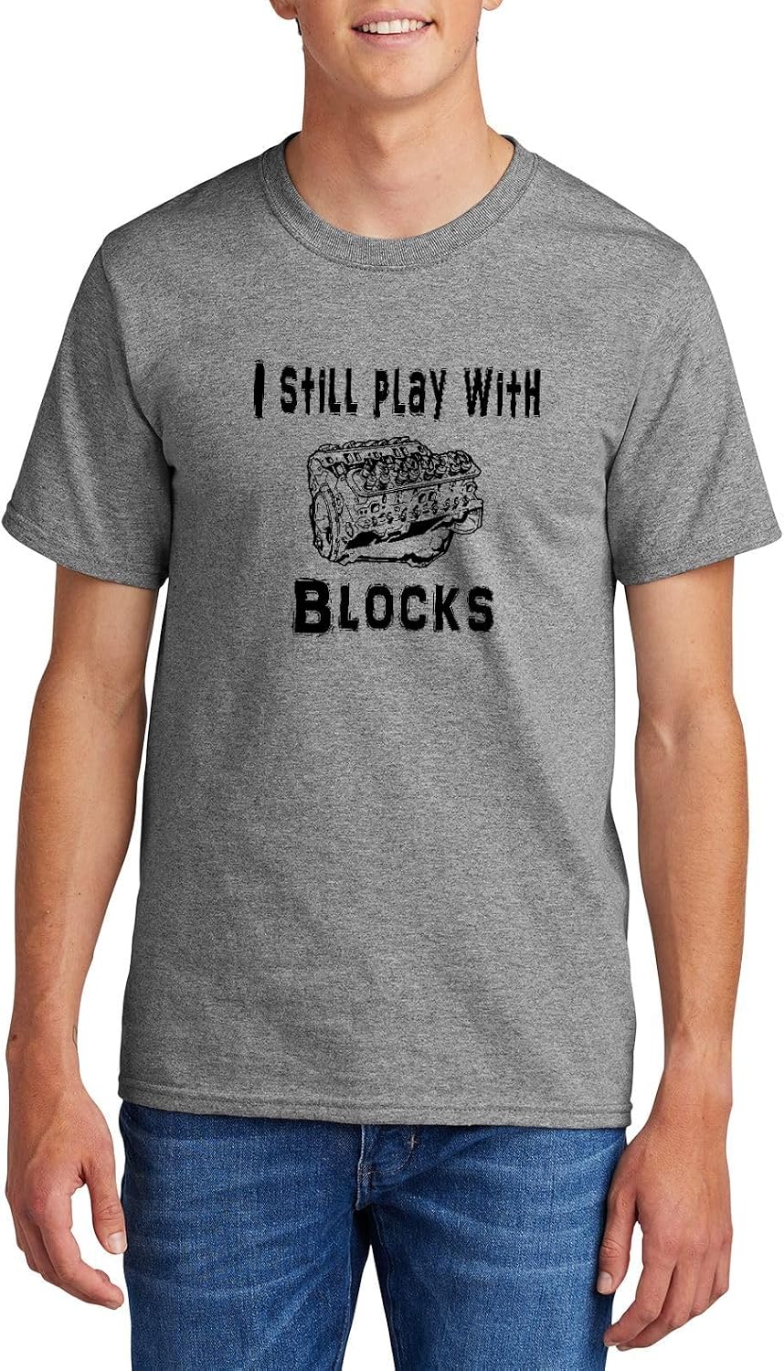 Comical Shirt Men's I Still Play with Blocks Funny Engine Block Mechanic T Shirt T-Shirt - Sport Grey
