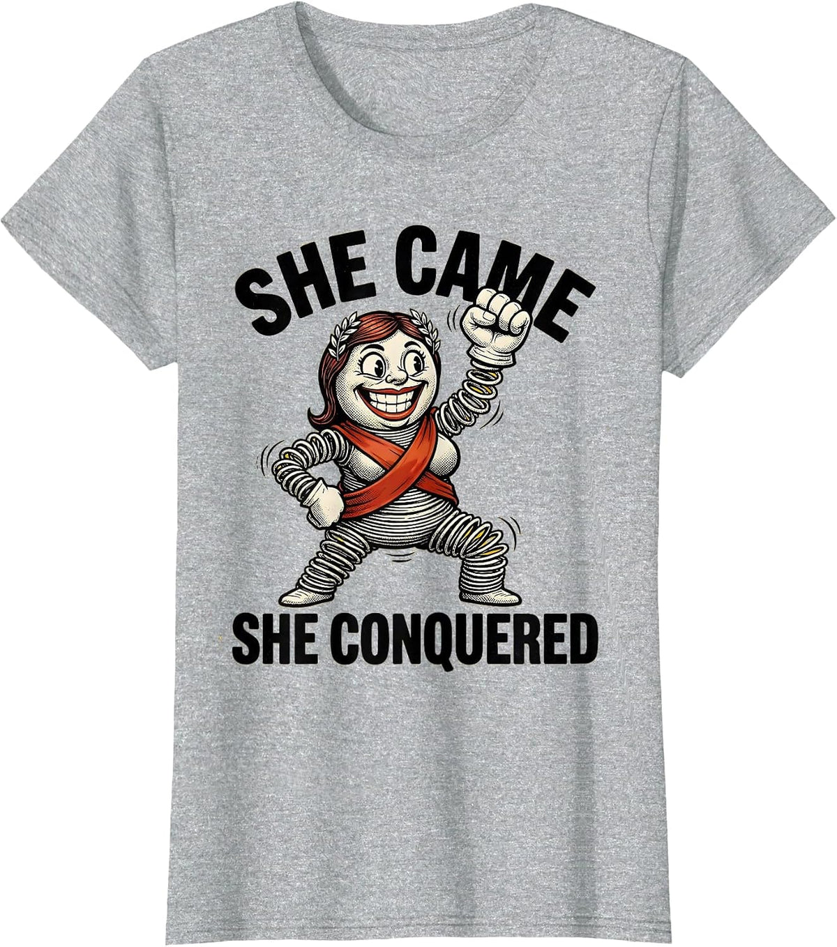 Women's She Came She Conquered Do It Lady Design T-Shirt - Heather Grey