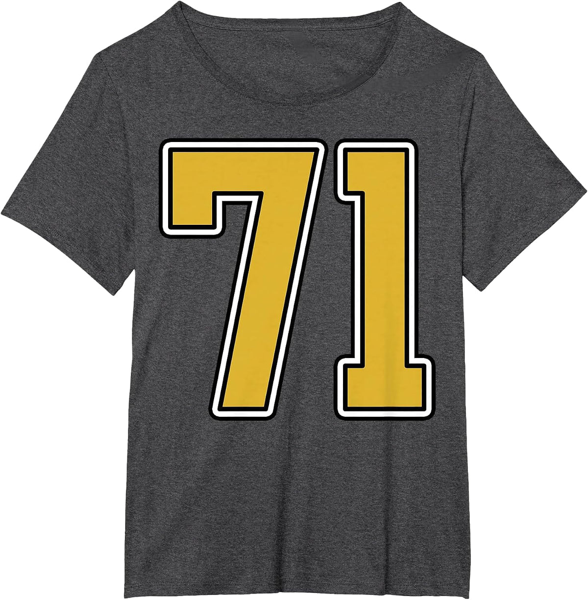 Old Gold Black White Sports Number 71 Jersey Uniform Player T-Shirt - Dark Heather Grey