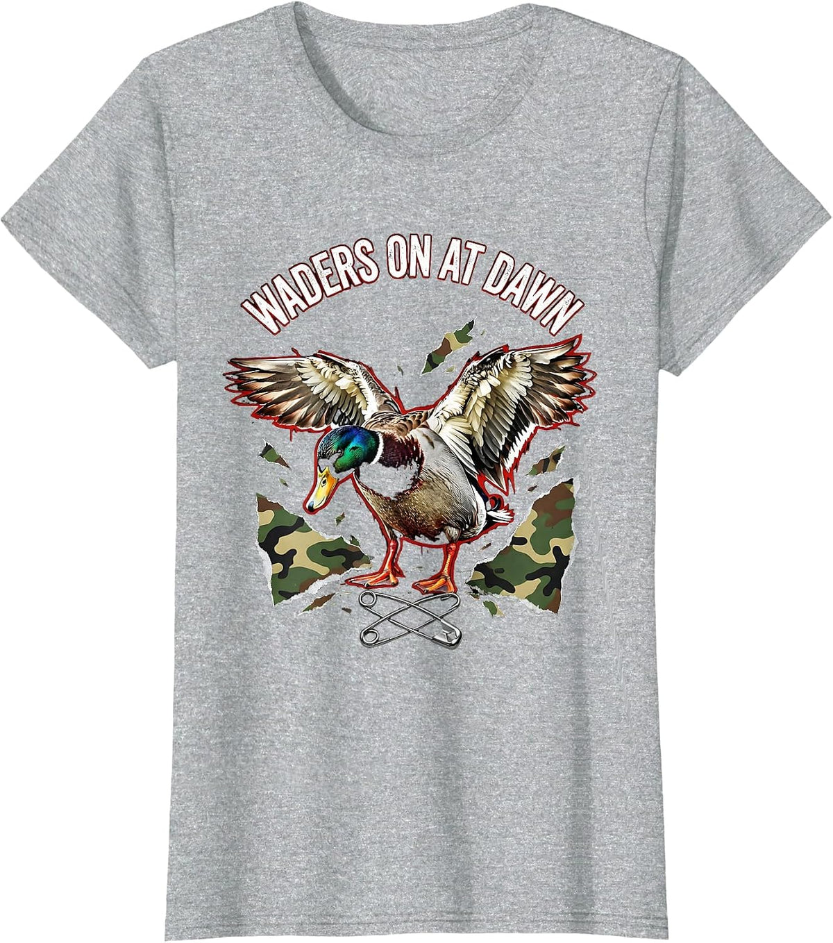 Duck Camo Waders On At Dawn Hunting Design T-Shirt - Heather Grey