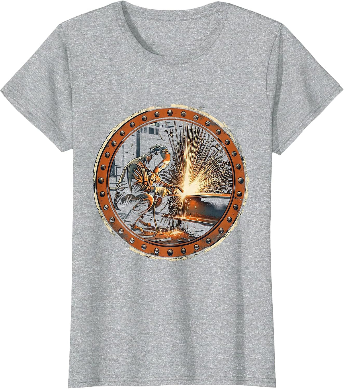 Women's Welder Crouched on Giant Steel Beam Graphic T-Shirt - Heather Grey