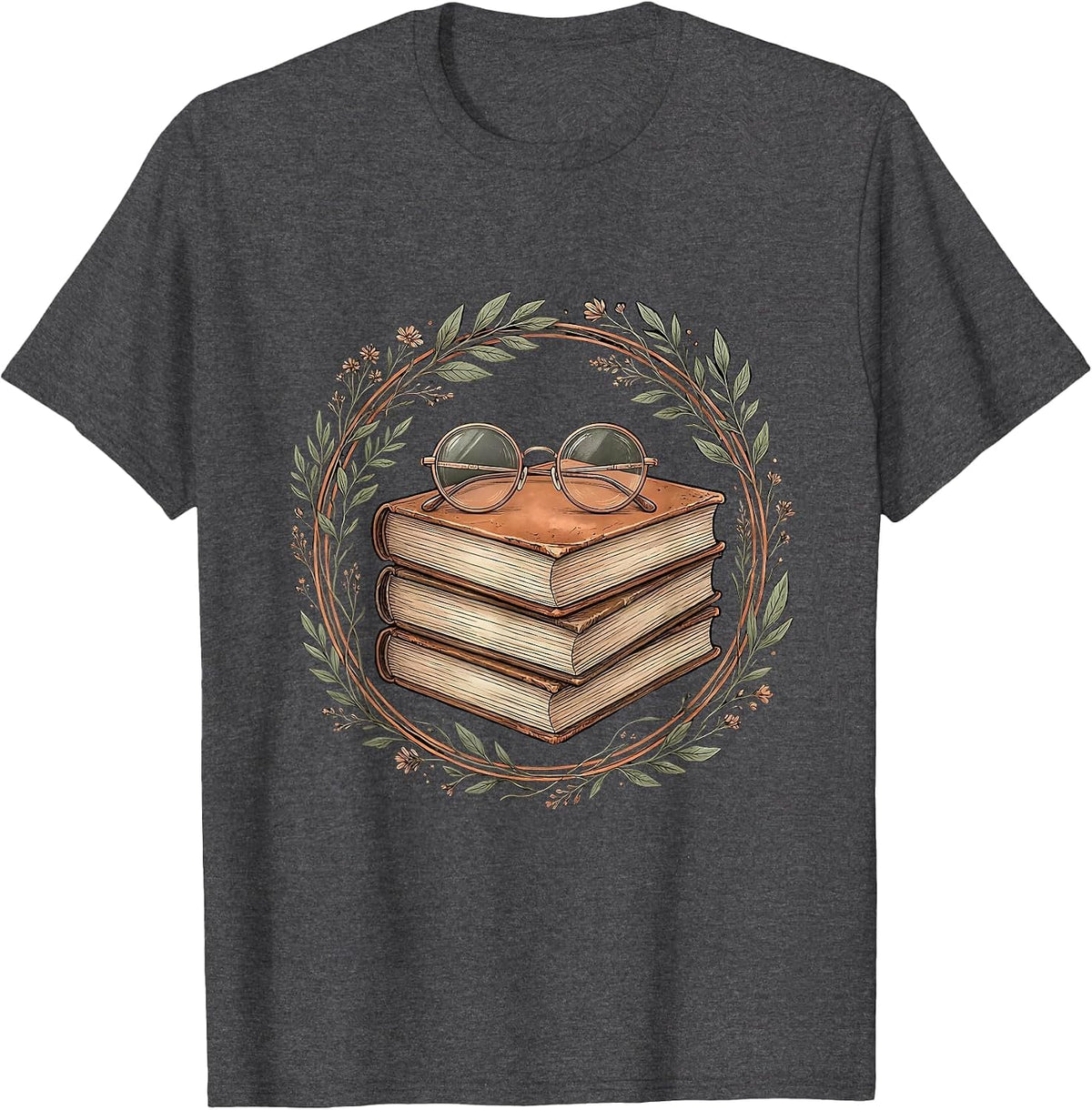 Men's English Teacher Classic Novels and Reading Glasses T-Shirt - Dark Heather Grey