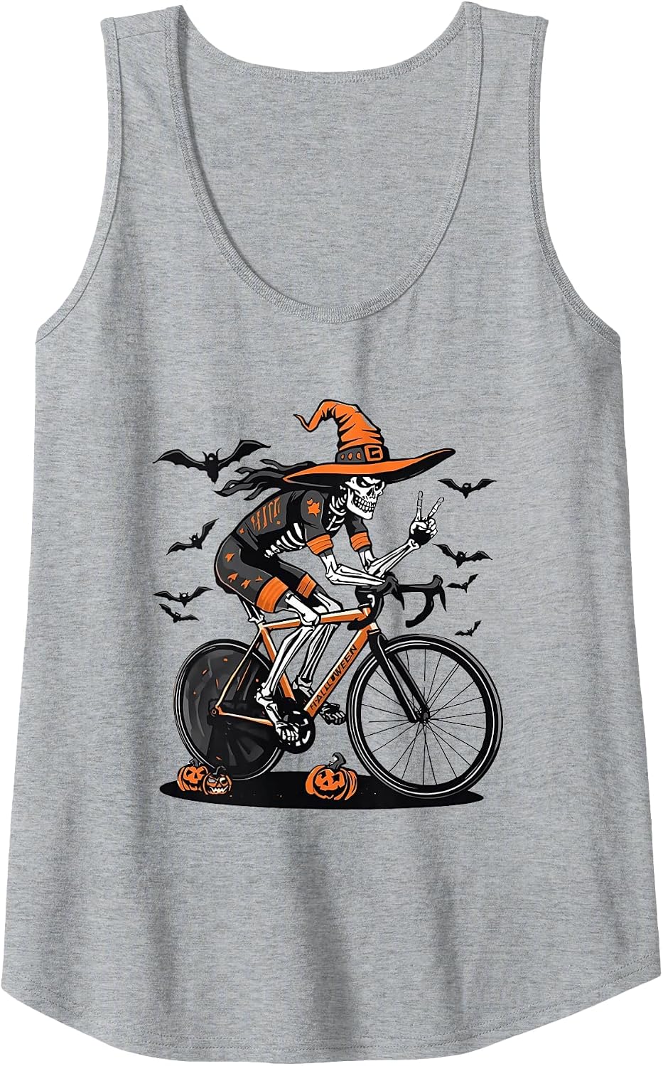 Halloween Skeleton Cyclist Skeleton Bicycle Cycling Tank Top - Heather Grey