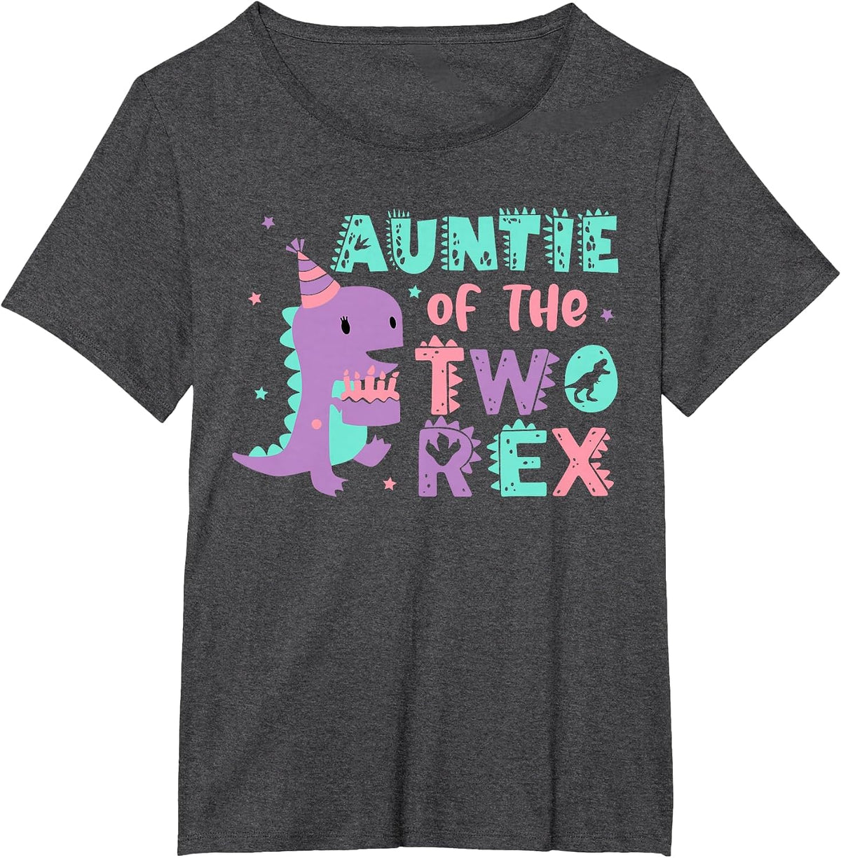 Auntie of the Two Rex Birthday Dinosaur Family Matching T-Shirt - Dark Heather Grey