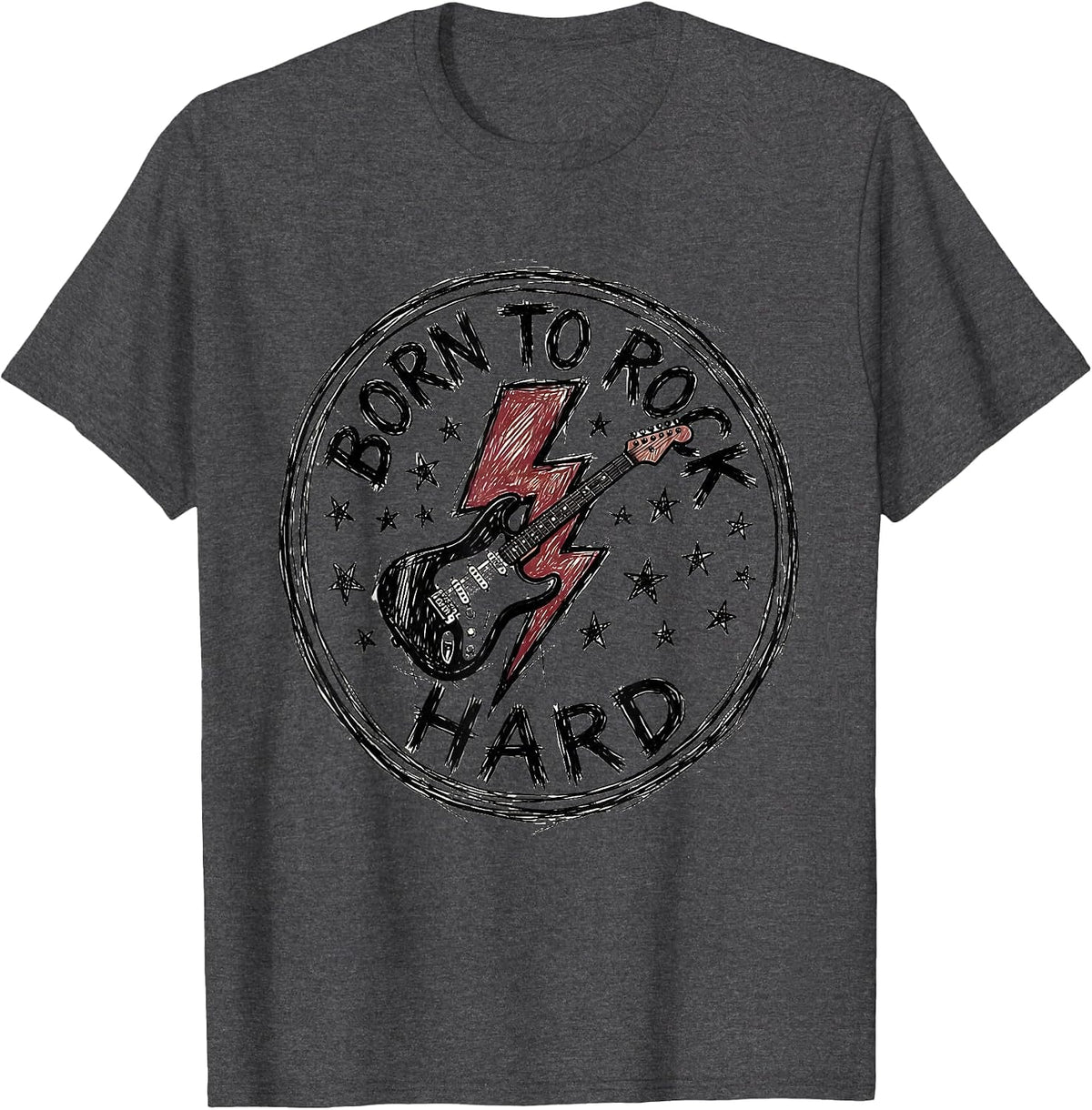 Men's Born to Rock Hard 80s Rock Band Graphic Design T-Shirt - Dark Heather Grey