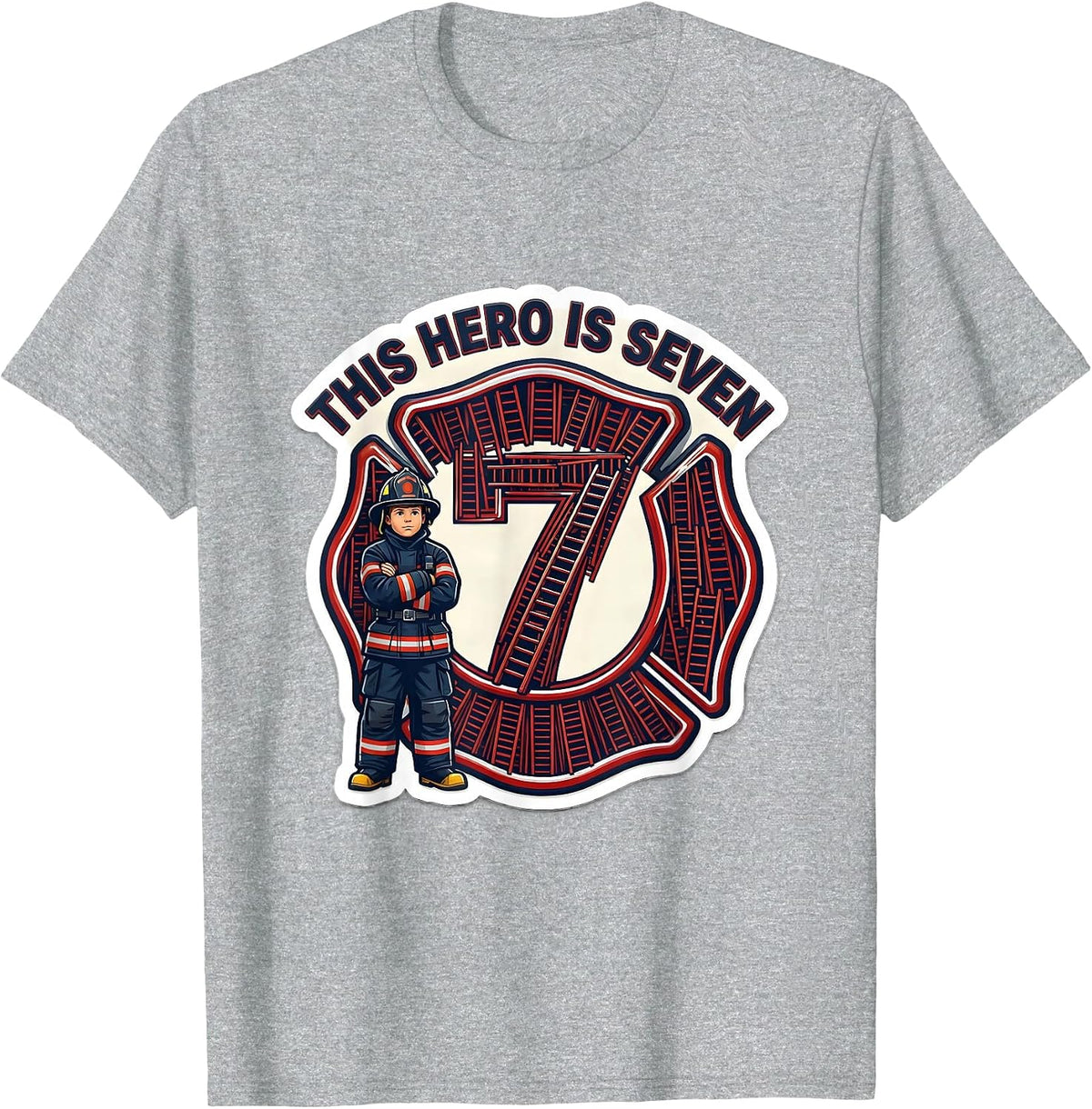 Men's This Hero Is Seven Cute Fire Truck Toddler Firefighter T-Shirt - Heather Grey